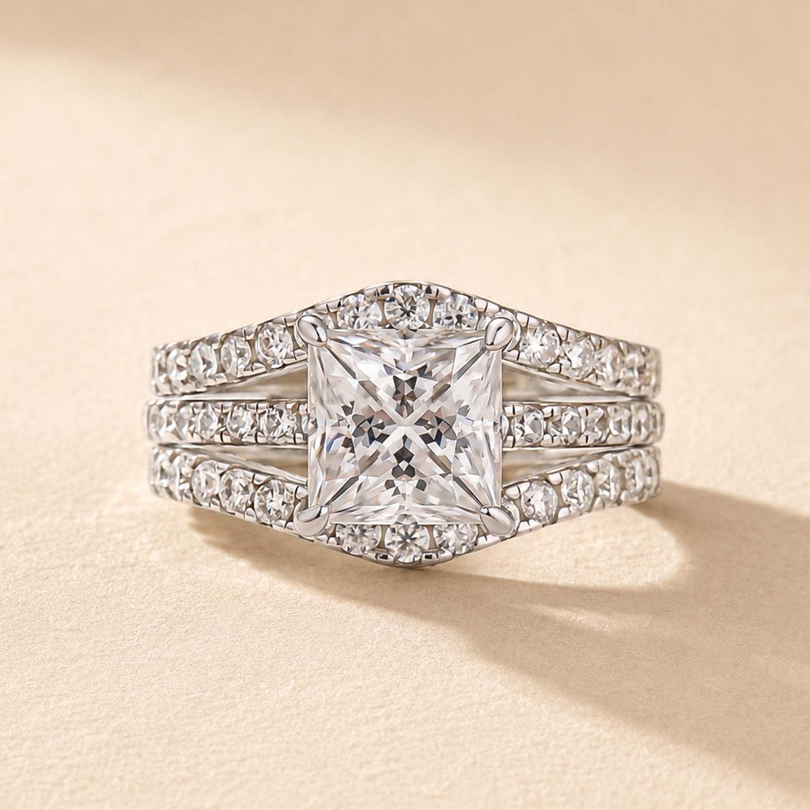 S925 2.0Ct Princess Cut Insert 2PC Wedding Ring Set In Sterling Silver Engagement Ring with Enhancer Band