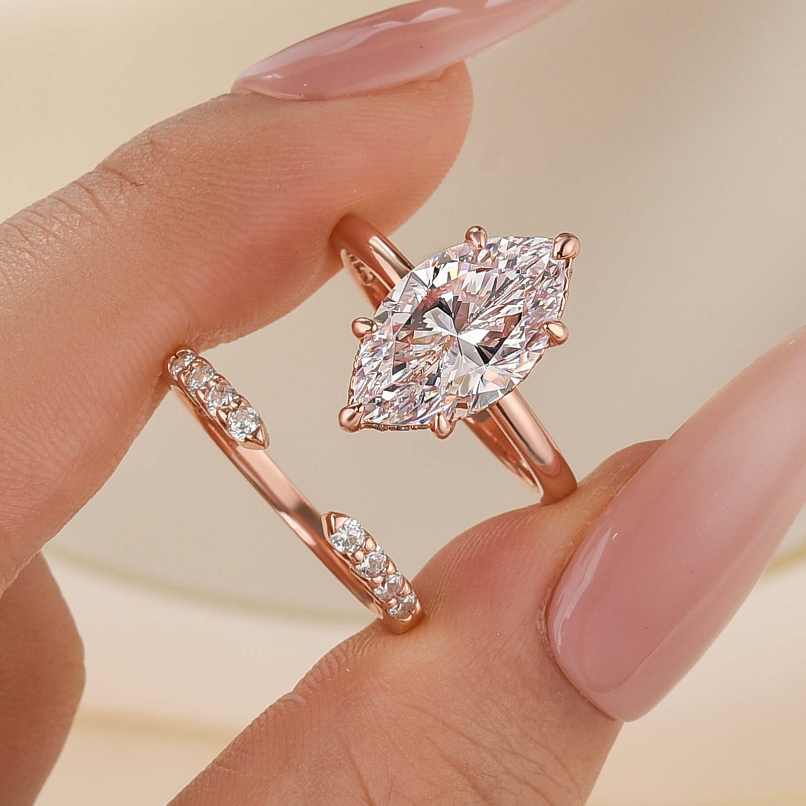 Louily Special Marquise Cut Open Wedding Ring Set