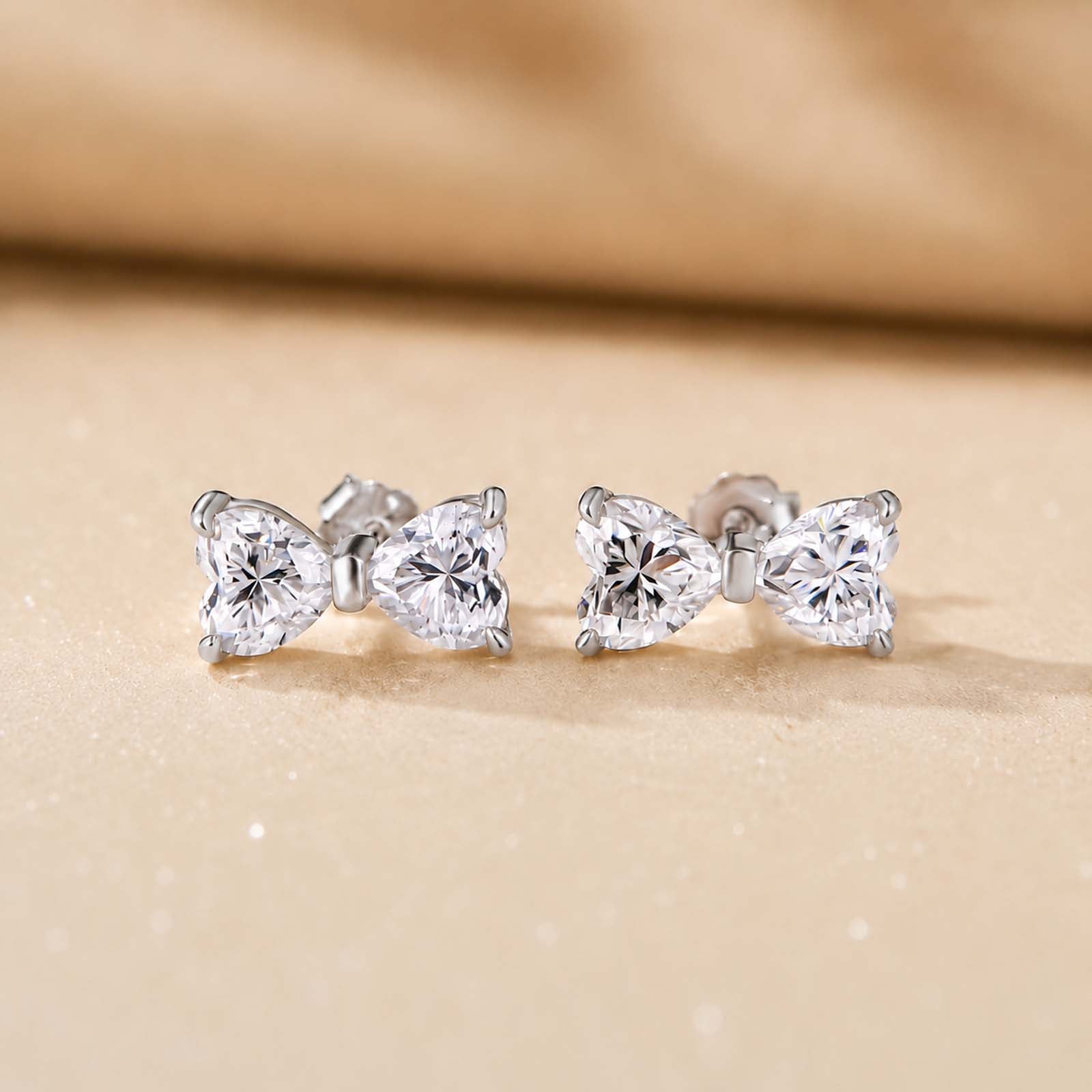 S925 Moissanite 1Ct*2 Dual Heart Cut Bow Shape Stud Earrings Romantic Earrings For Date Nights