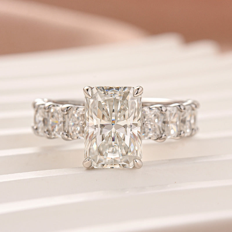 Moissanite 3.5Ct Radiant Cut Engagement Ring with 3.0 Ct Radiant Cut Band - louilyjewelry