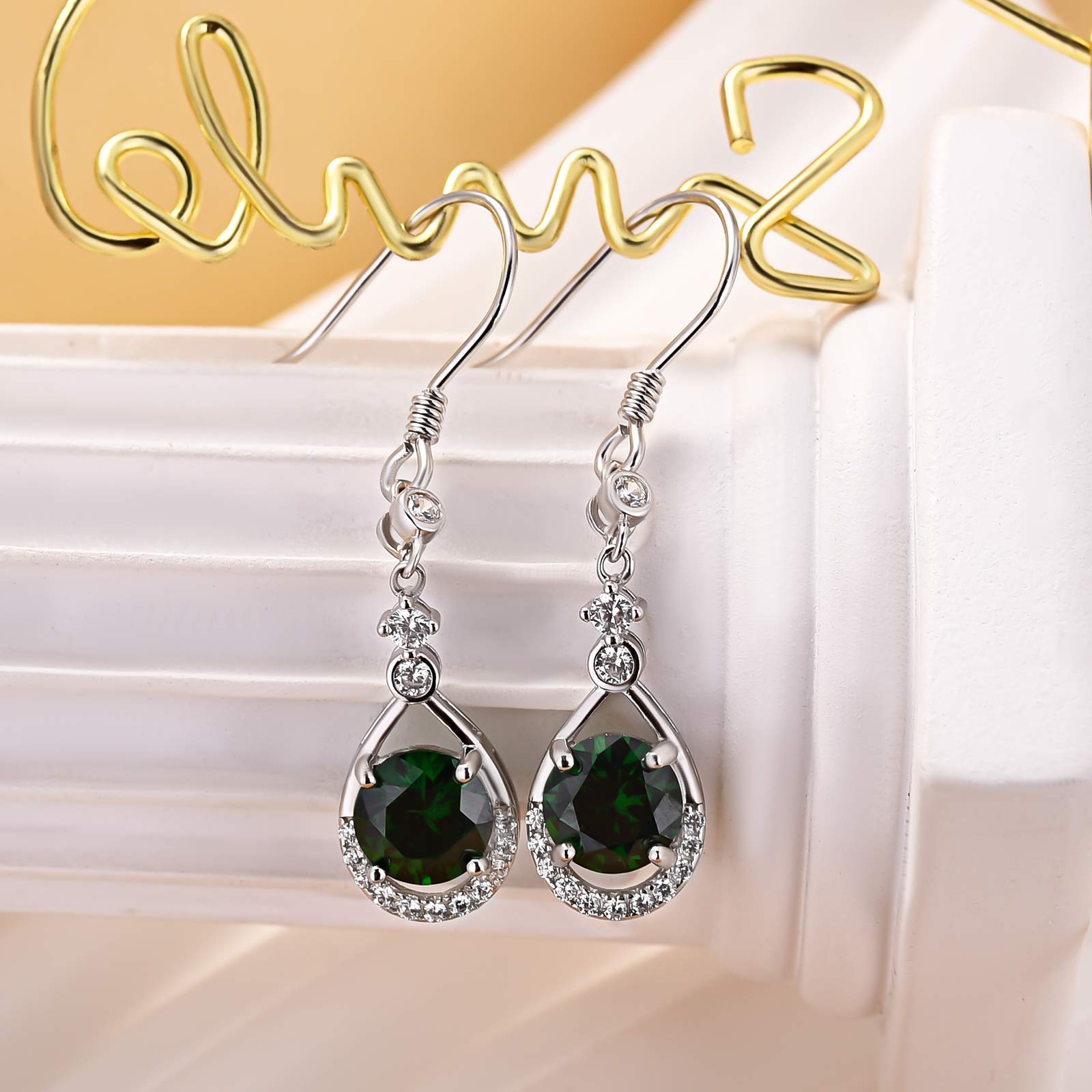 Louily Stunning Round Cut Paraiba Tourmaline Drop Earrings In Sterling Silver