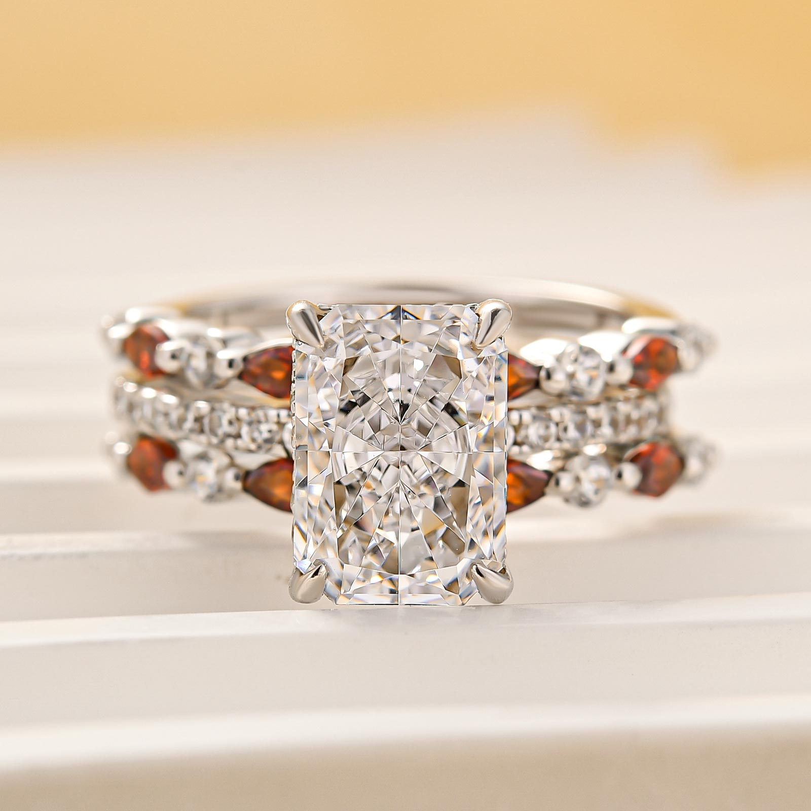 3.5Ct Radiant Cut Insert Wedding Ring Set With Blue & White Stone Engagement Ring Enhancer