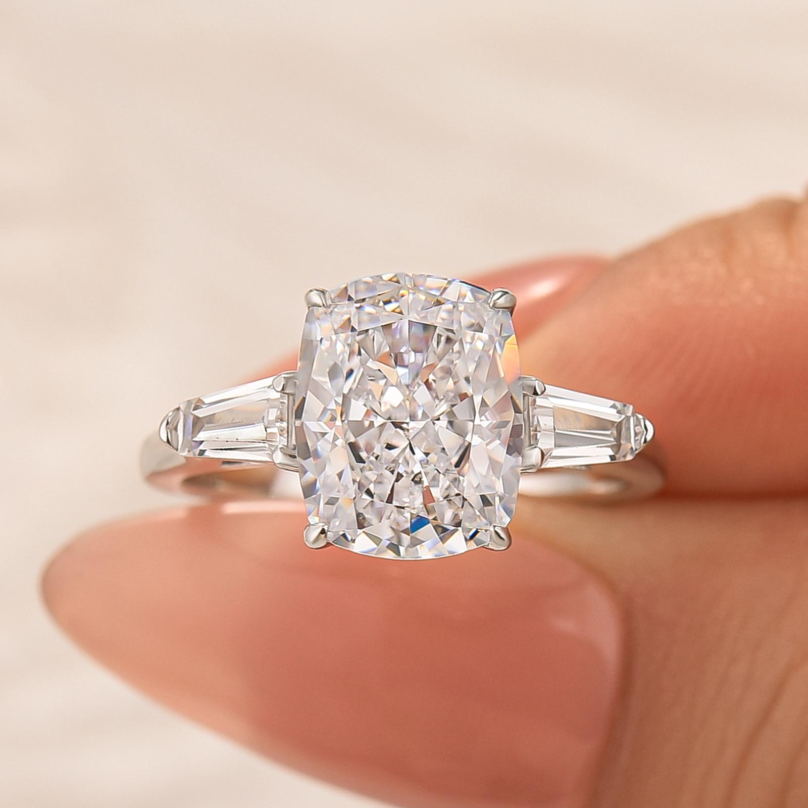 Louily Exquisite White Gold Cushion Cut Three Stone Engagement Ring In Sterling Silver - louilyjewelry