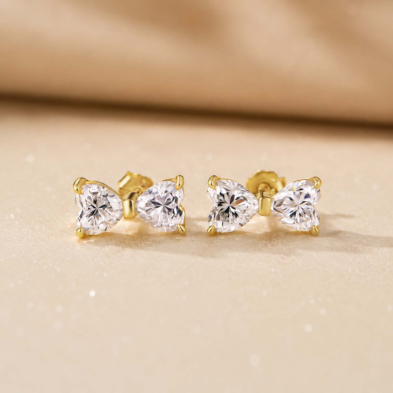 S925 Moissanite 1Ct*2 Dual Heart Cut Bow Shape Stud Earrings Romantic Earrings For Date Nights