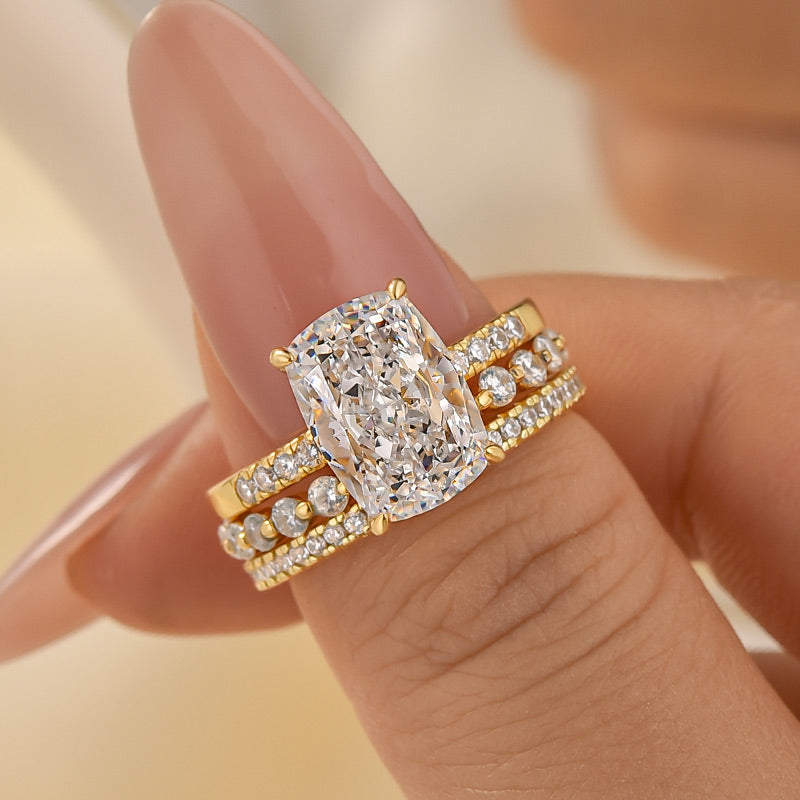 3PC Wedding Ring Set 4.5Ct Cushion Cut Hidden Halo Engagement Ring With Round Cut Wedding Band