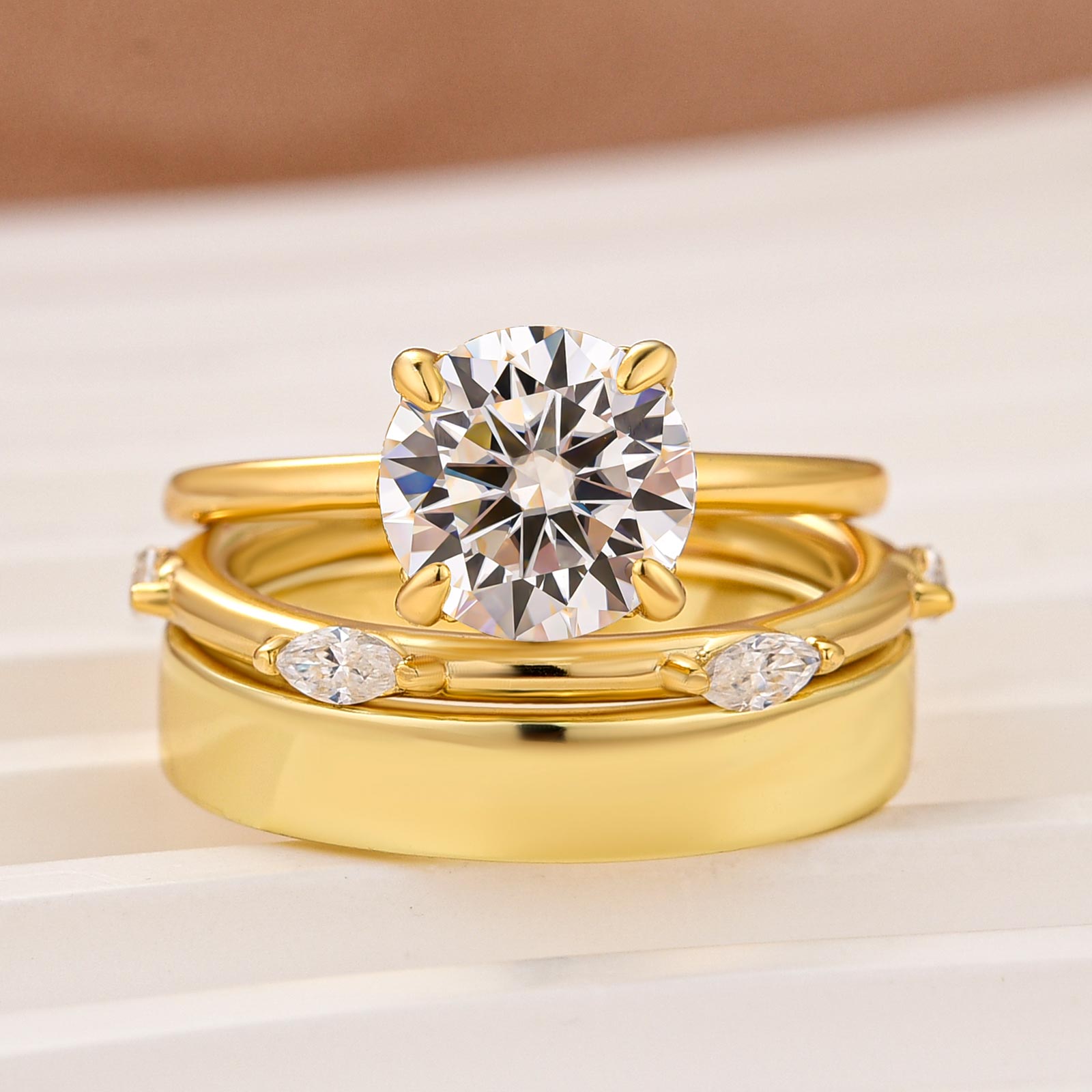 Moissanite 3PC 2.0Ct Classic Round Cut Wedding Ring Set For Women