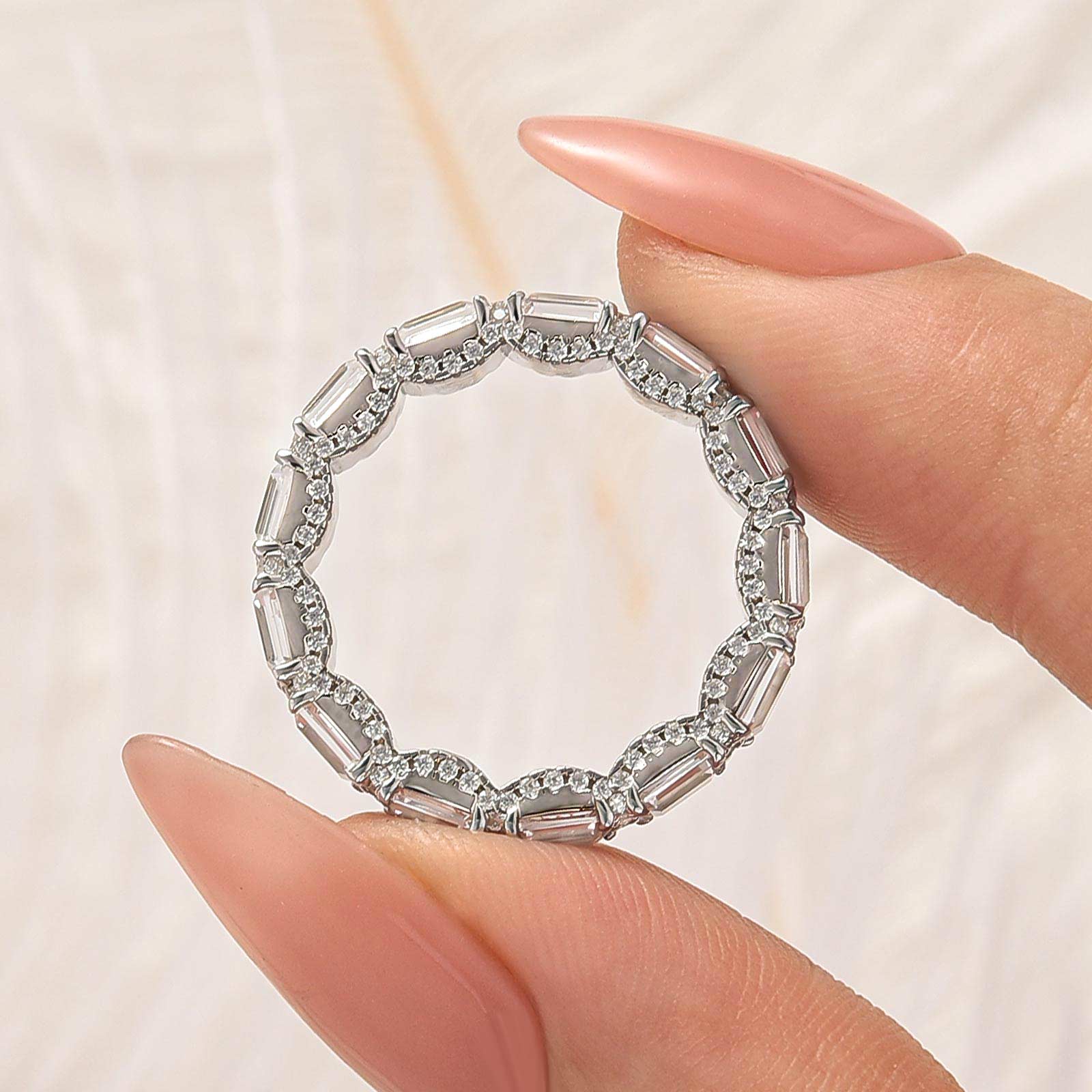 S925 Emerald Cut White Gold Wedding Band For Woman - louilyjewelry