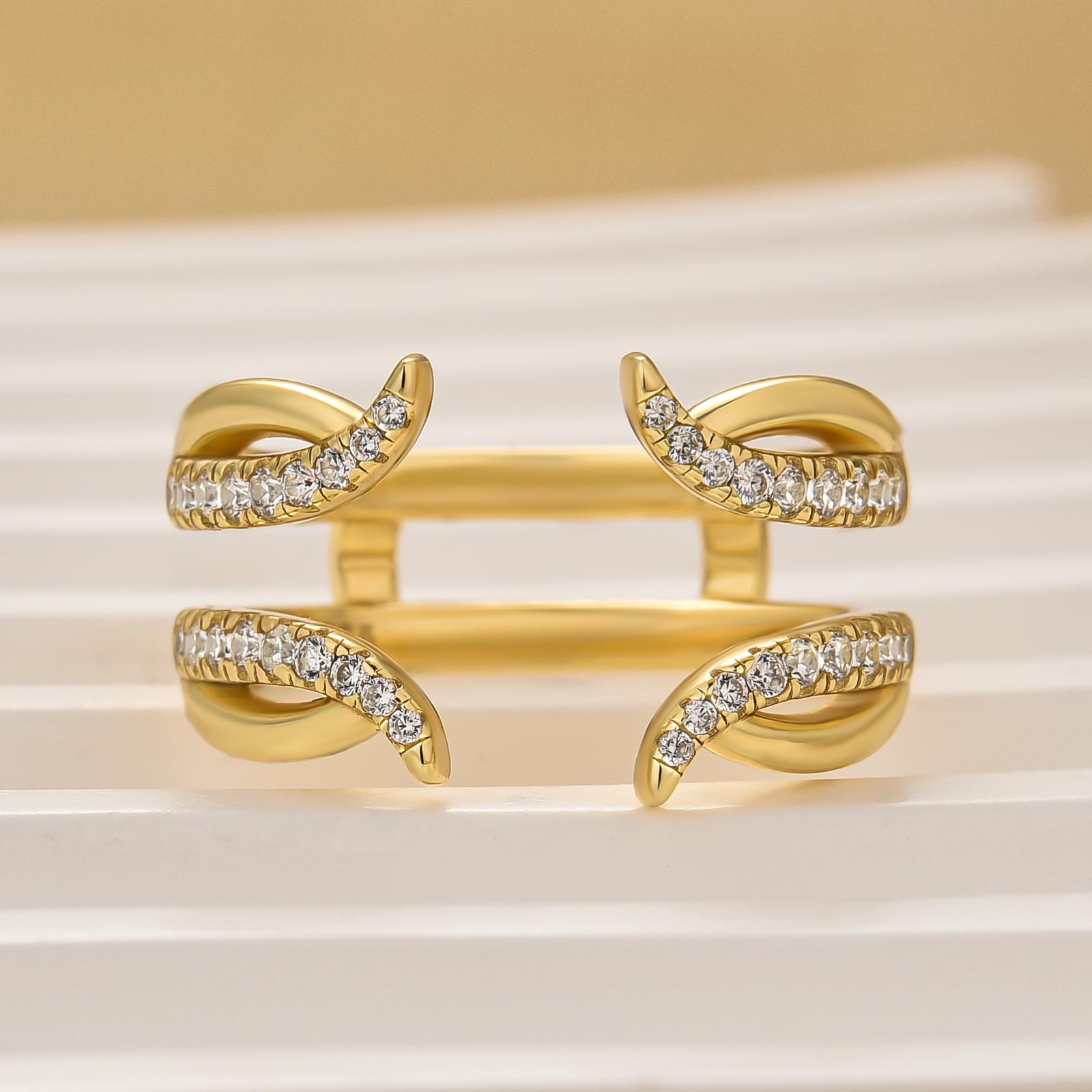 Louily Unique Round Cut Vintage Yellow Gold Jacket Wedding Band In Sterling Silver - louilyjewelry