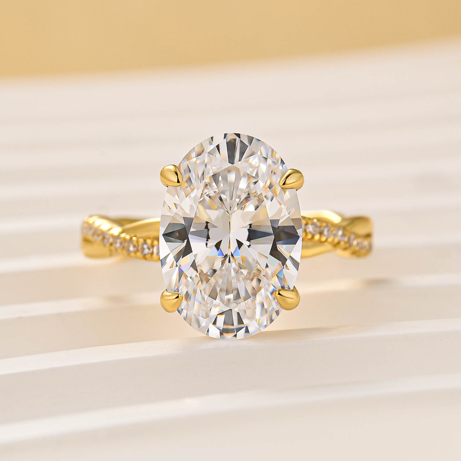 S925 4.5Ct Oval Cut Twist Yellow Gold Engagement Ring For Woman - louilyjewelry