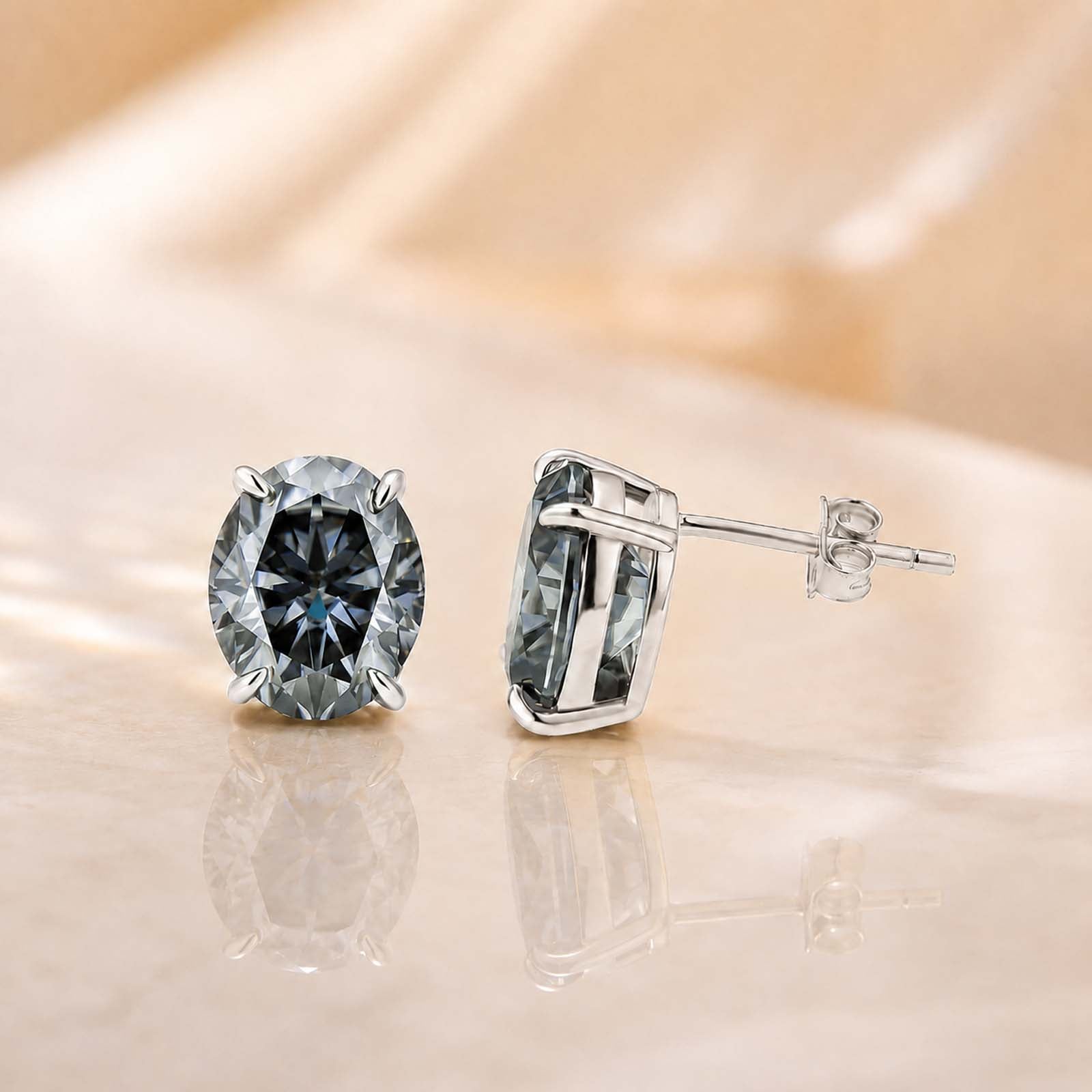 S925 Moissanite 3Ct Oval Cut Stud Earrings Grey Stone Classic Daily Wedding Jewelry Gift For Women