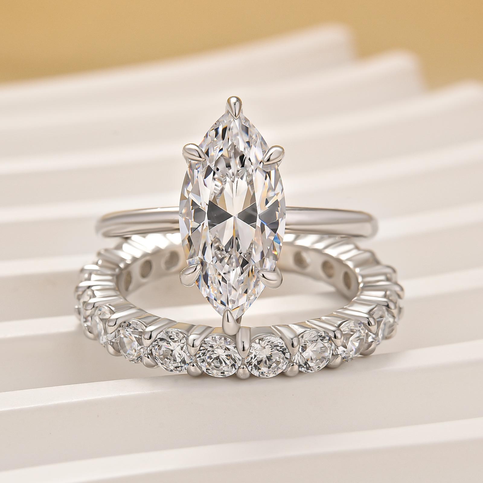 2PC Fashion 3.0Ct Marquise Cut Engagement Ring Wedding Ring Set