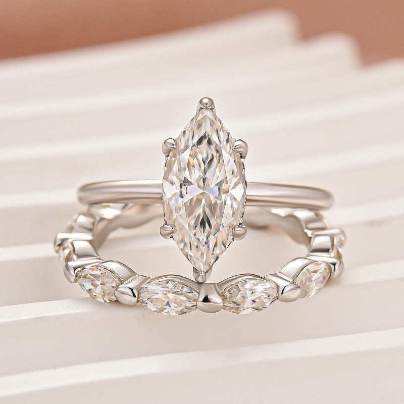 Moissanite 2.0Ct Solitaire Marquise Cut Engagement Ring with Wedding Band