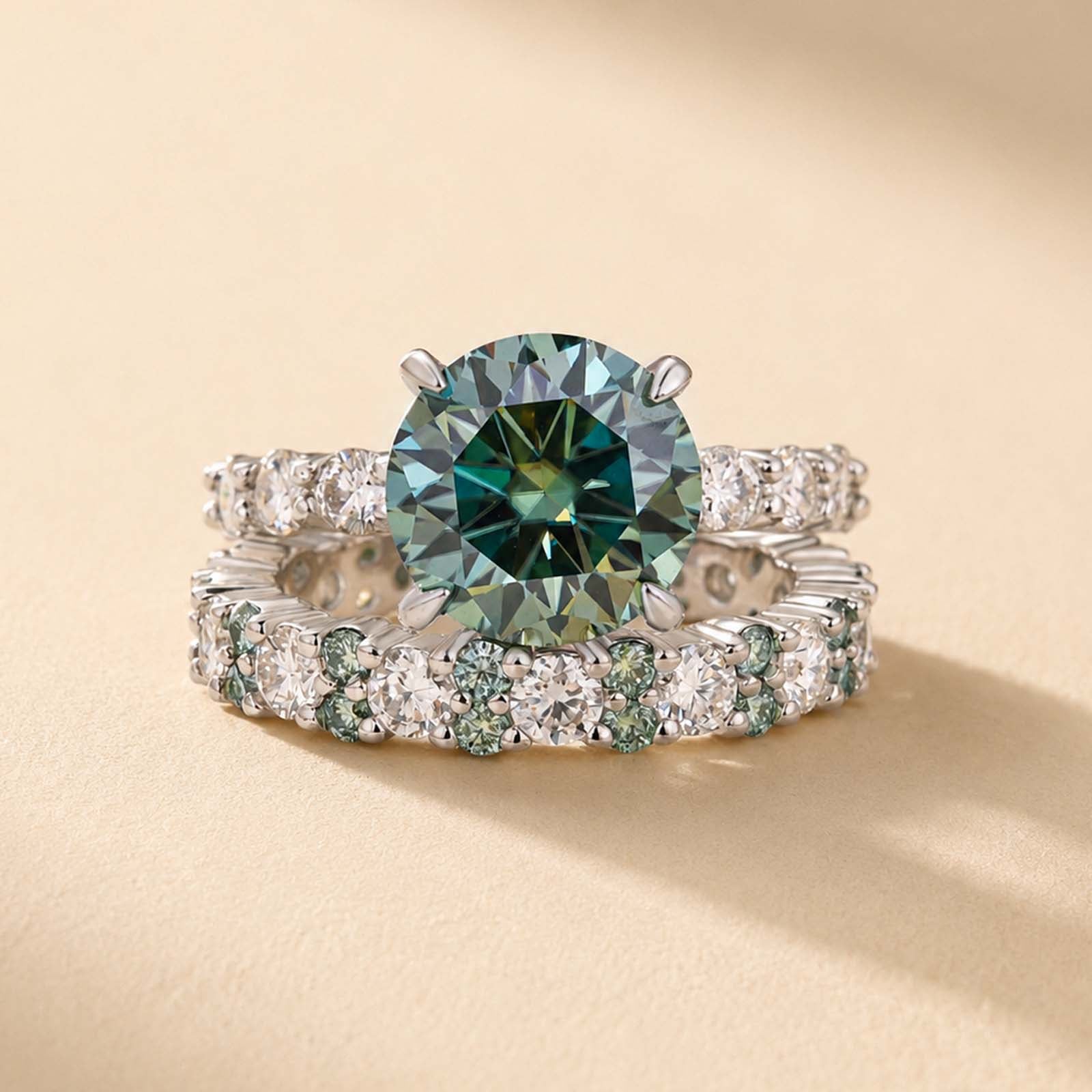 S925 Moissanite 3.0Ct~4.0Ct Round Cut Engagement Ring & 2.5Ct Two-Tone Band Nest Bridal Ring Set