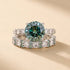 Green moissanite bridal ring set front view