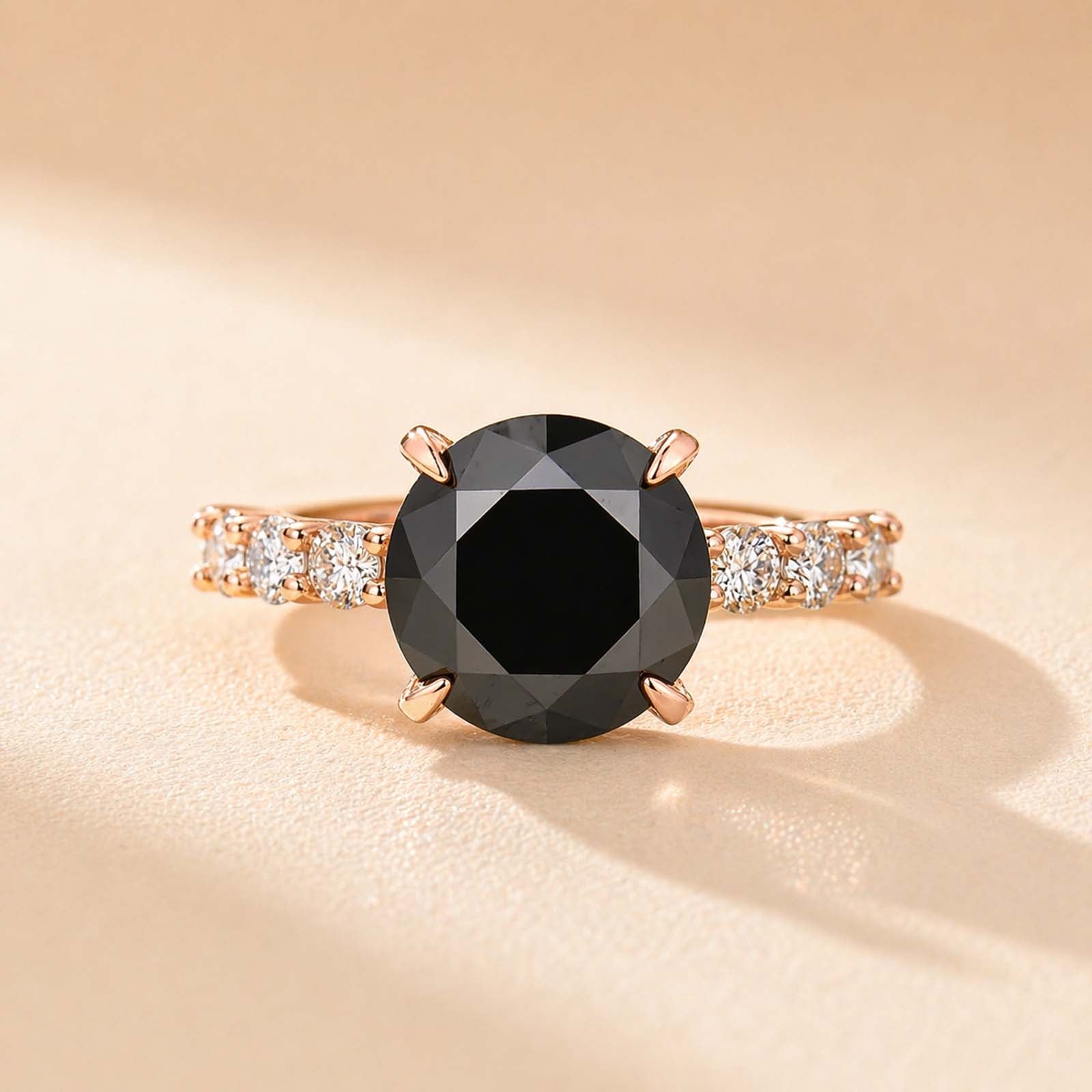 S925 Moissanite 4.0 Carat Round Cut Engagement Ring Black Stone Travel Ring For Everyday Wear