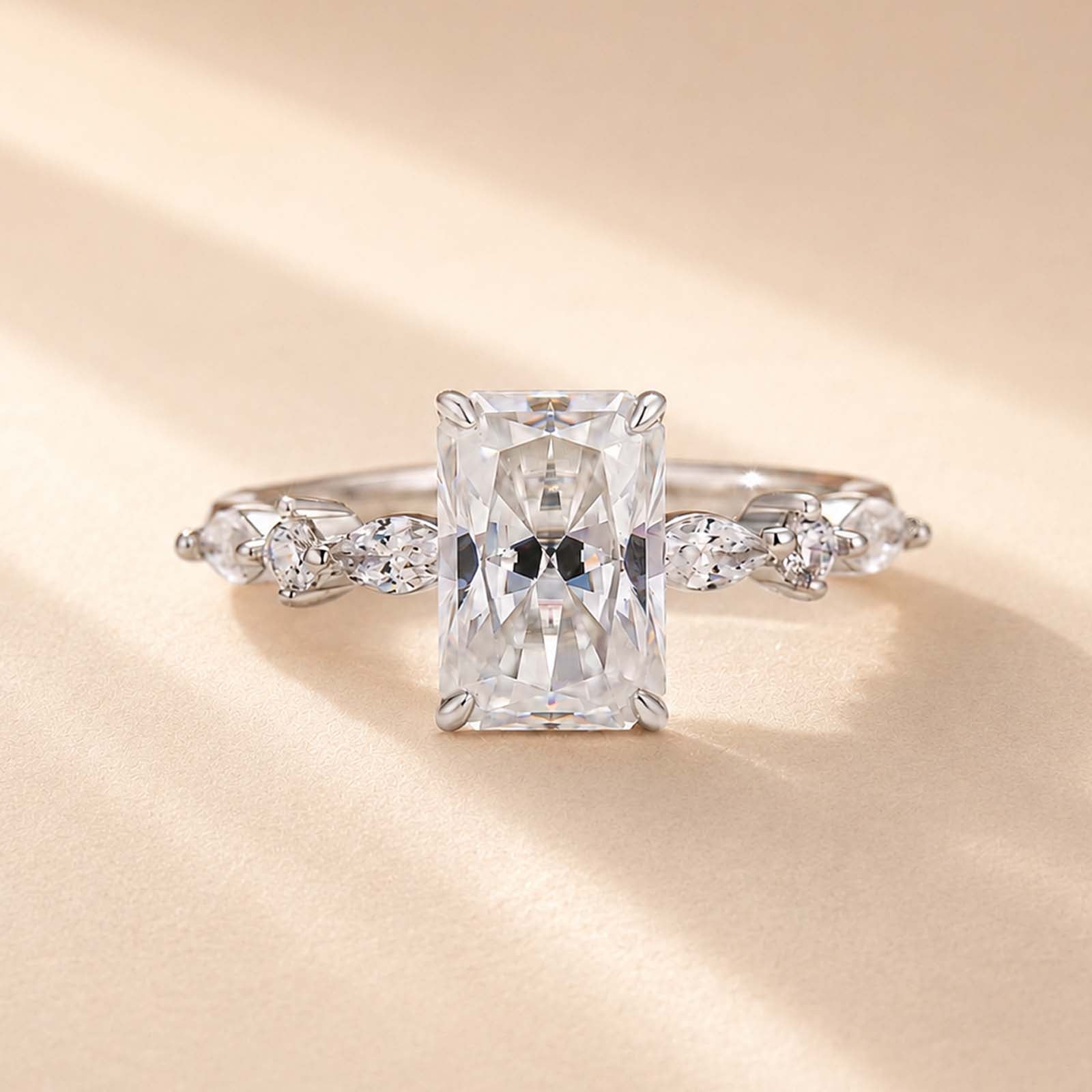 S925 2.5Ct Radiant Cut Marquise & Round Engagement Ring Travel Ring In Sterling Silver