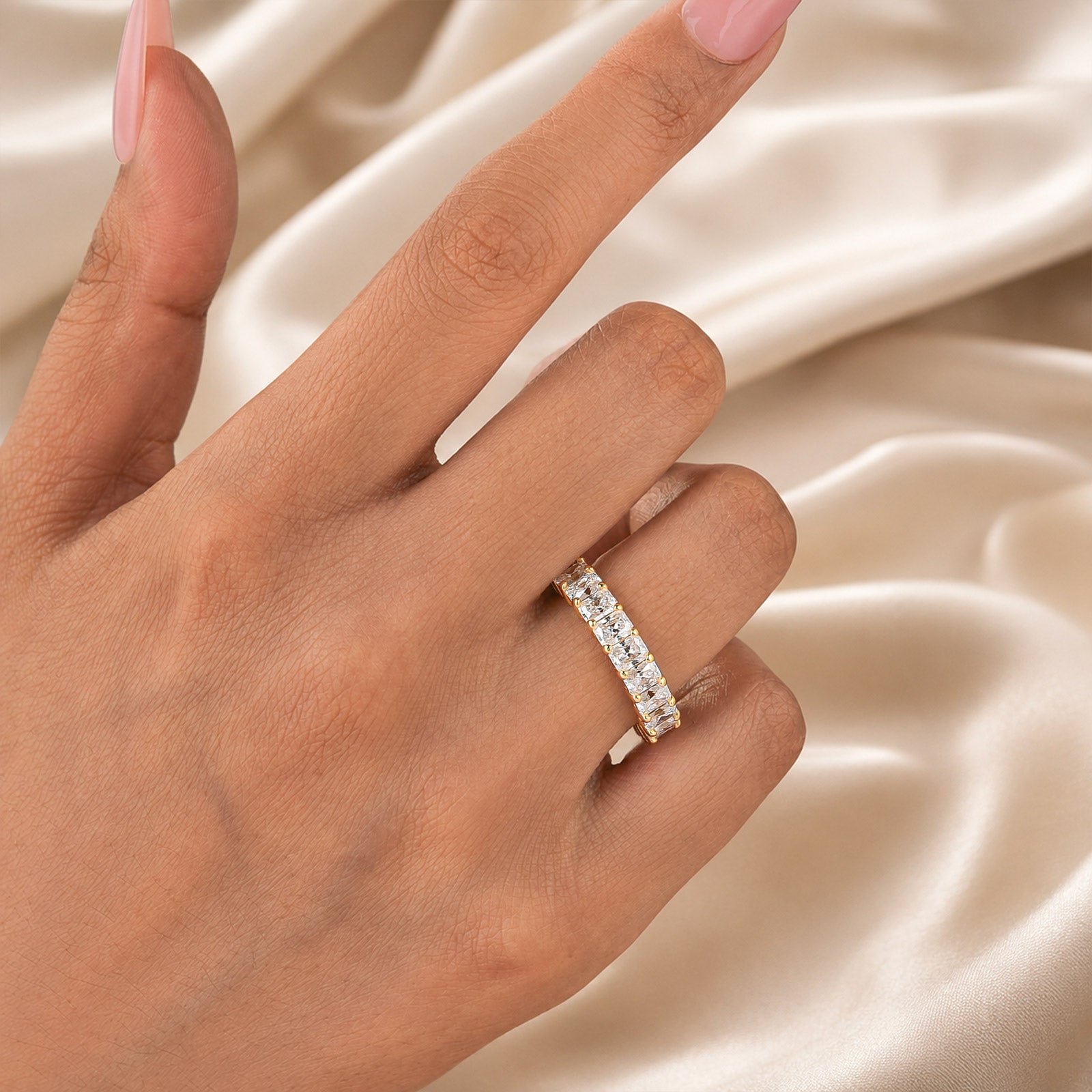 S925 Moissanite 3.5Ct Radiant Cut Full Channel Eternity Wedding Band Stackable Bridal Ring