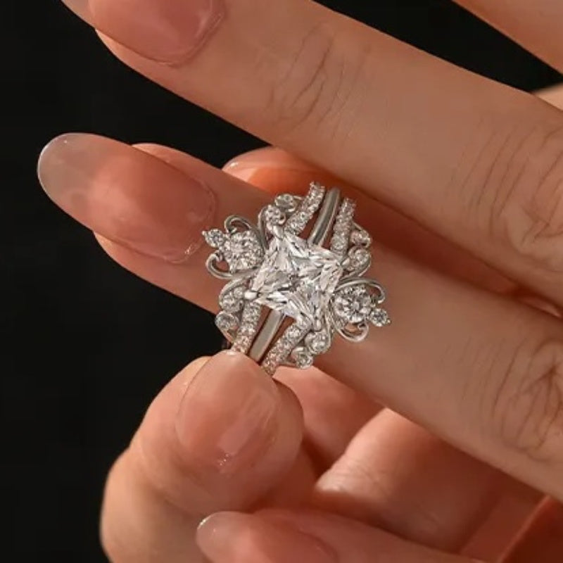 Louily Moissanite 2.0 Ct Princess Cut White Gold Wedding Ring Set For Women