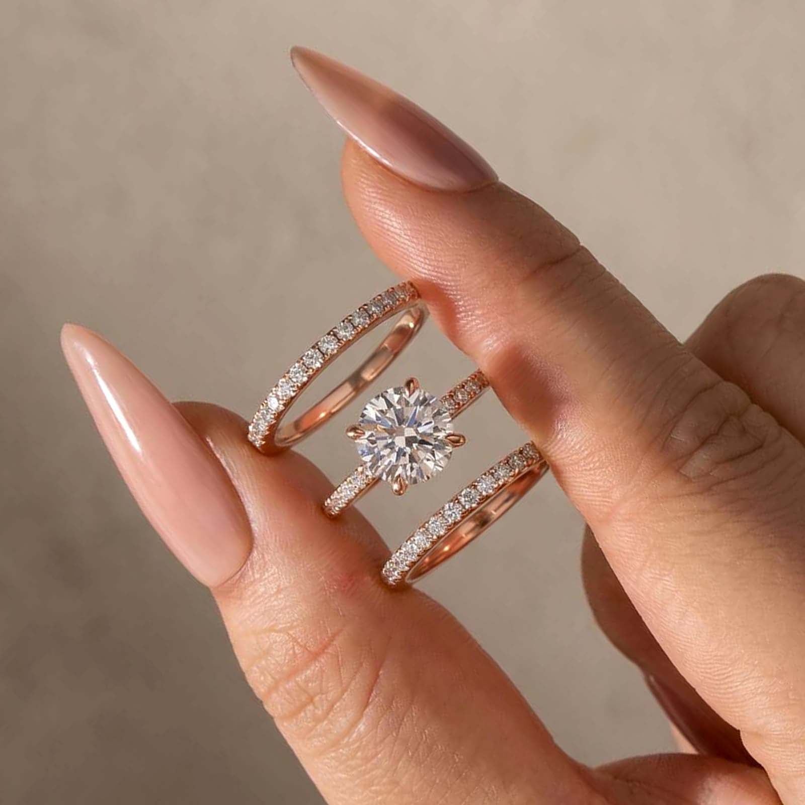 S925 3PC Wedding Ring Set 2.0 Ct Round Cut With 2PC Half Eternity Wedding Band Stackable Wedding Rings