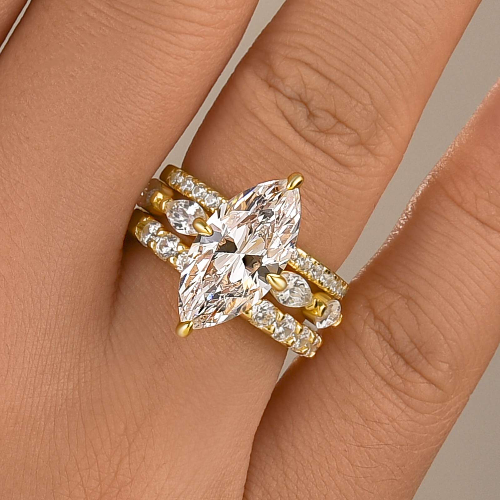 4.0Ct Marquise Cut Side Stone Engagement Ring with Marquise Cut Band for Women