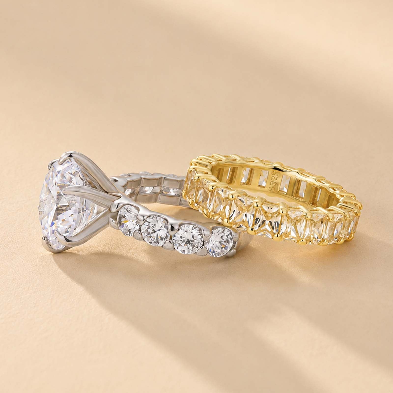 S925 6.0Ct Round Cut Engagement Ring Wedding Statement Ring Sets For Women