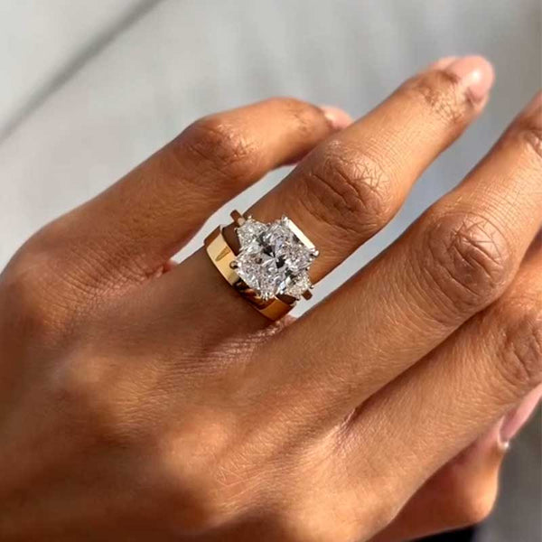 Louily Unique Three Stone Radiant Cut Wedding Ring Set