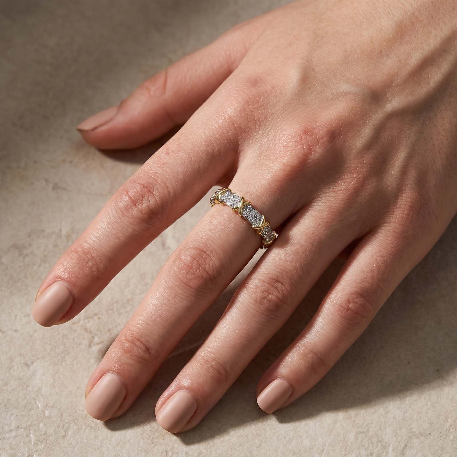 S925 Louily Noble Round Cut Two-Tone X Wedding Band For Women