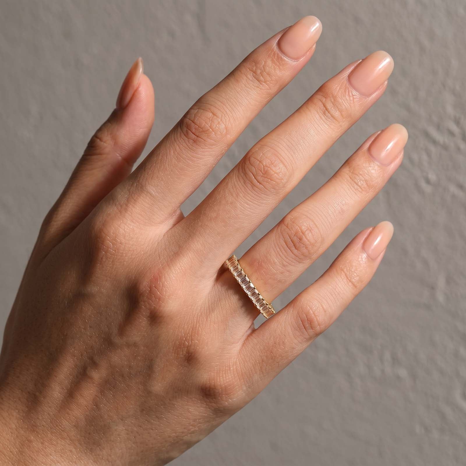 S925 2.25Ct Emerald Cut Classic Eternity Wedding Band Stackable Ring For Daily Wear