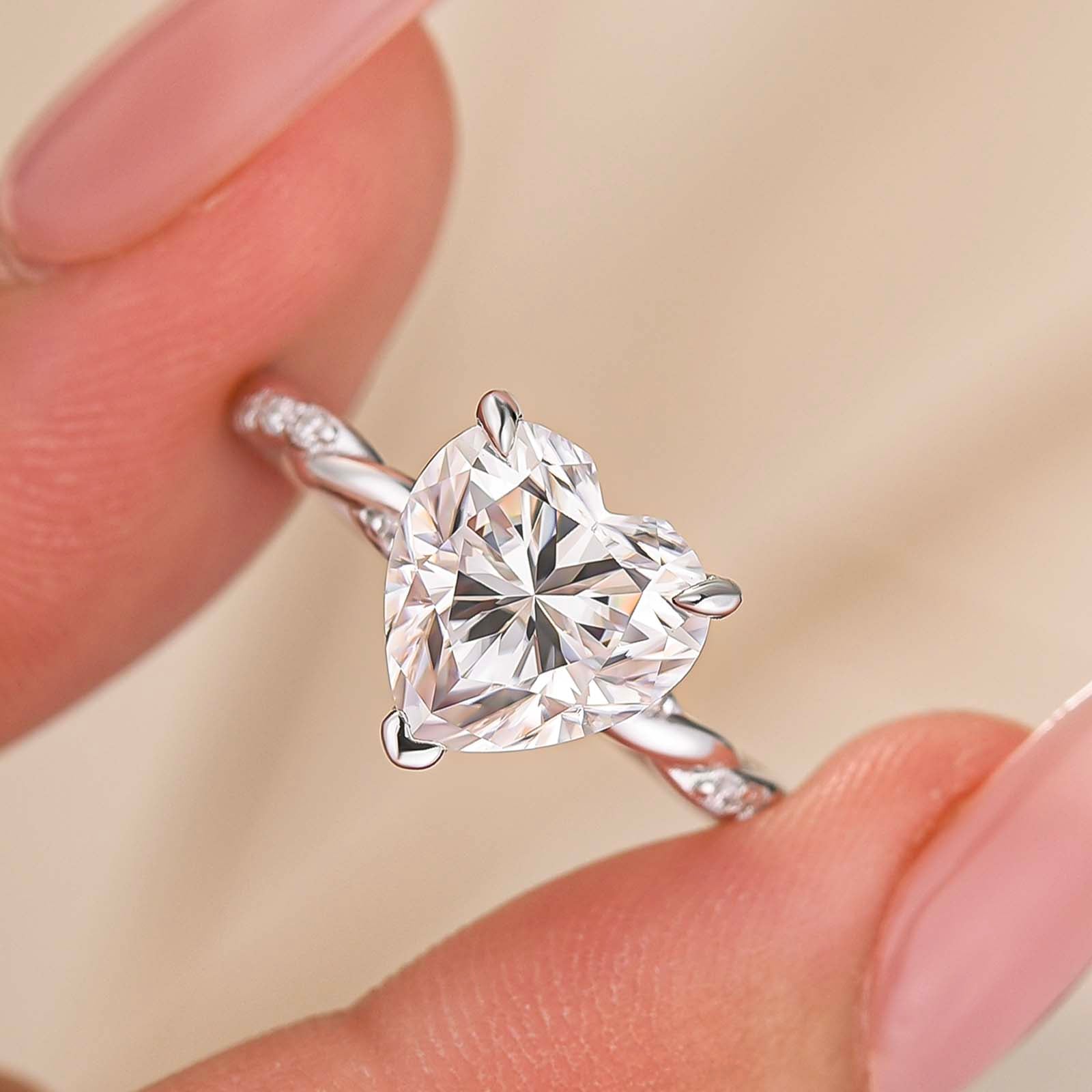 S925 Moissanite 3.0Ct Heart Cut Twist Romantic Everyday Wearable Ring For Date Nights