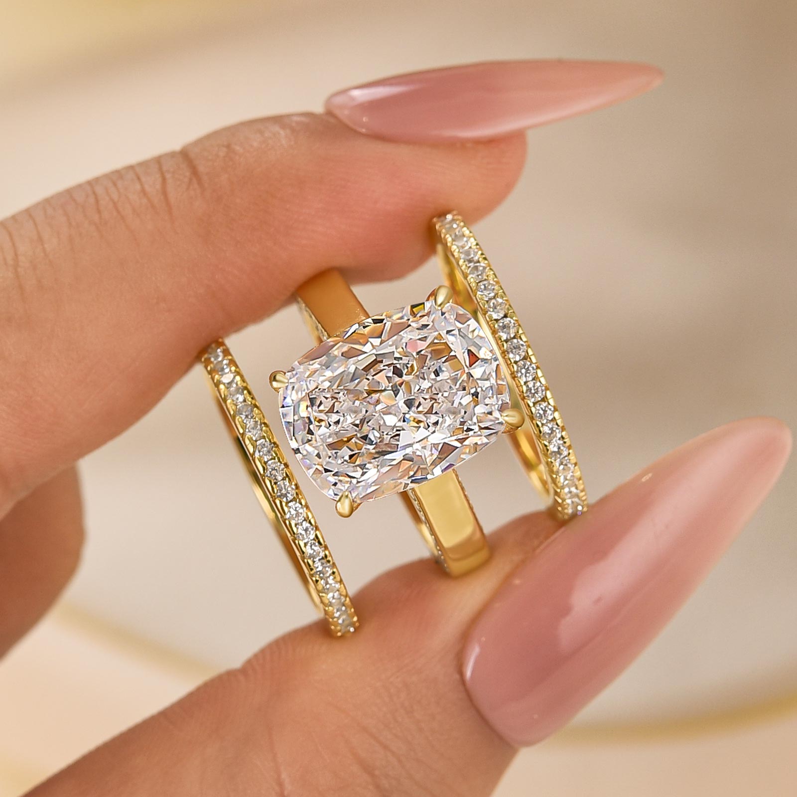 3PC Wedding Ring Set 8.0Ct Cushion Cut Solitaire Engagement Ring With Classic Eternity Wedding Band