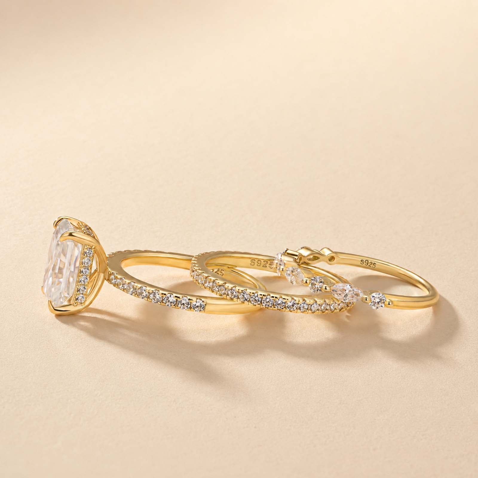 S925 3.5Ct Radiant Cut 3PC Wedding Ring Set Stackable Rings For Everyday Wear