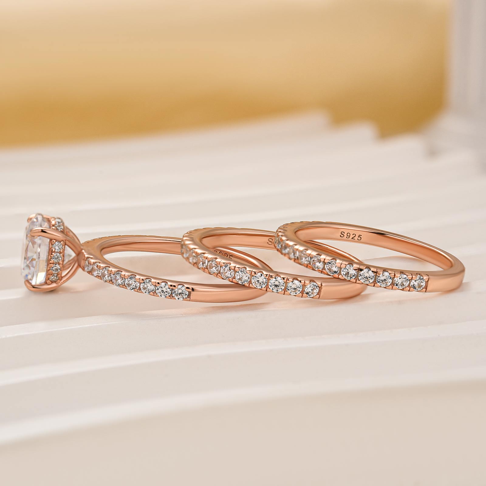 3PC Wedding Ring Set  2.0 Ct Round Cut With 2PC Half Eternity Wedding Band - louilyjewelry