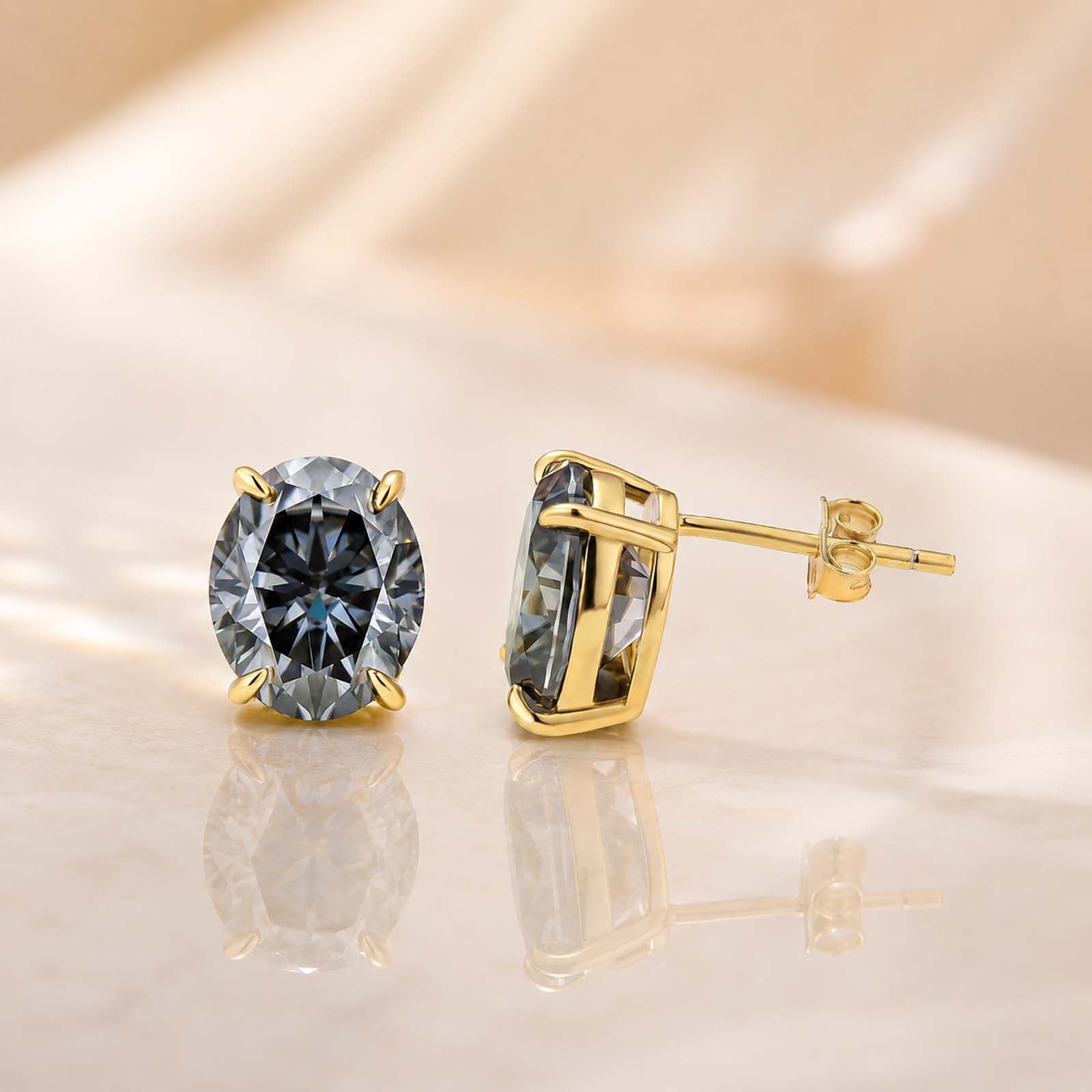 S925 Moissanite 3Ct Oval Cut Stud Earrings Gray Stone Classic Daily Wedding Jewelry Gift For Women