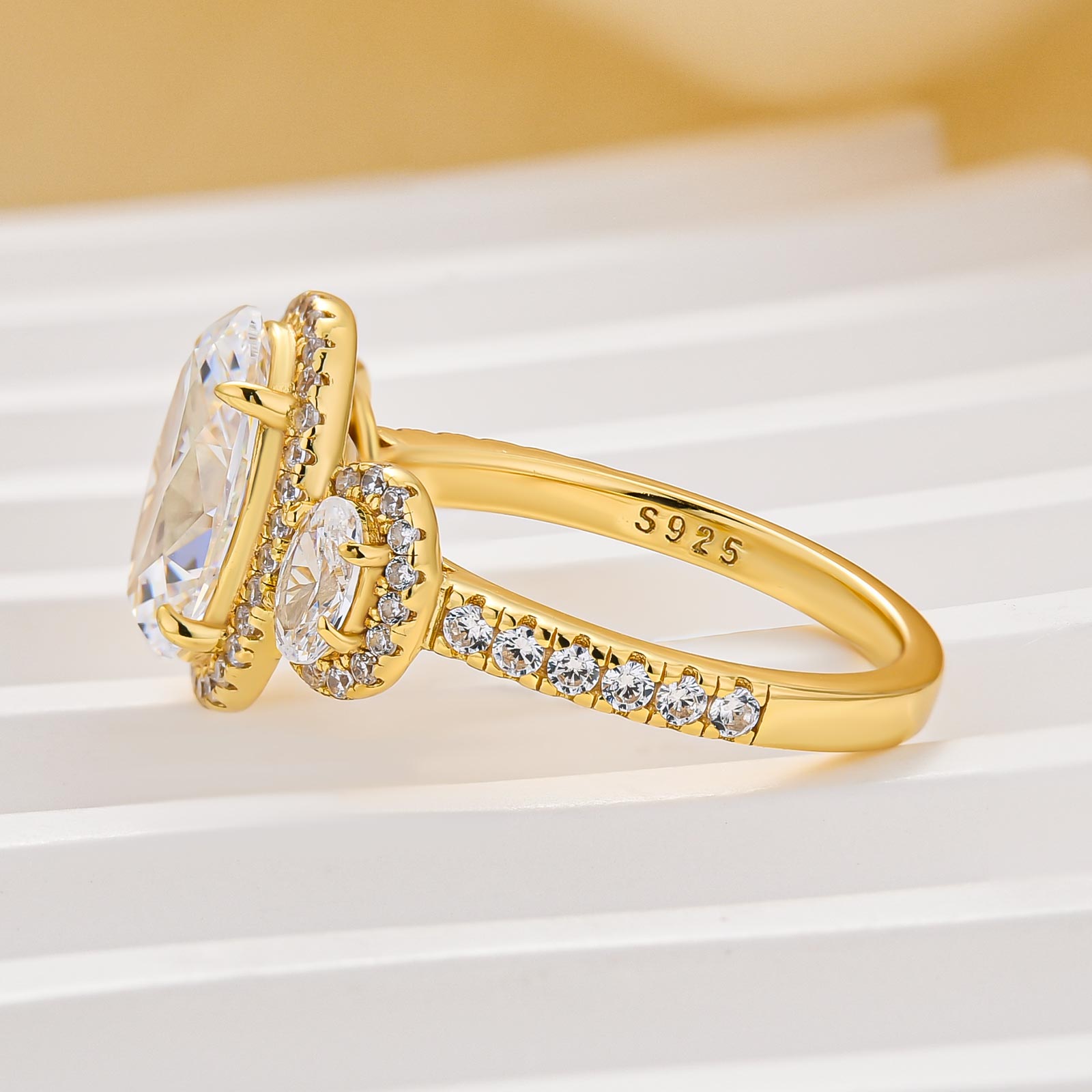 2.5Ct Halo Oval Cut Three Stone Engagement Ring Travel Ring In Sterling Silver