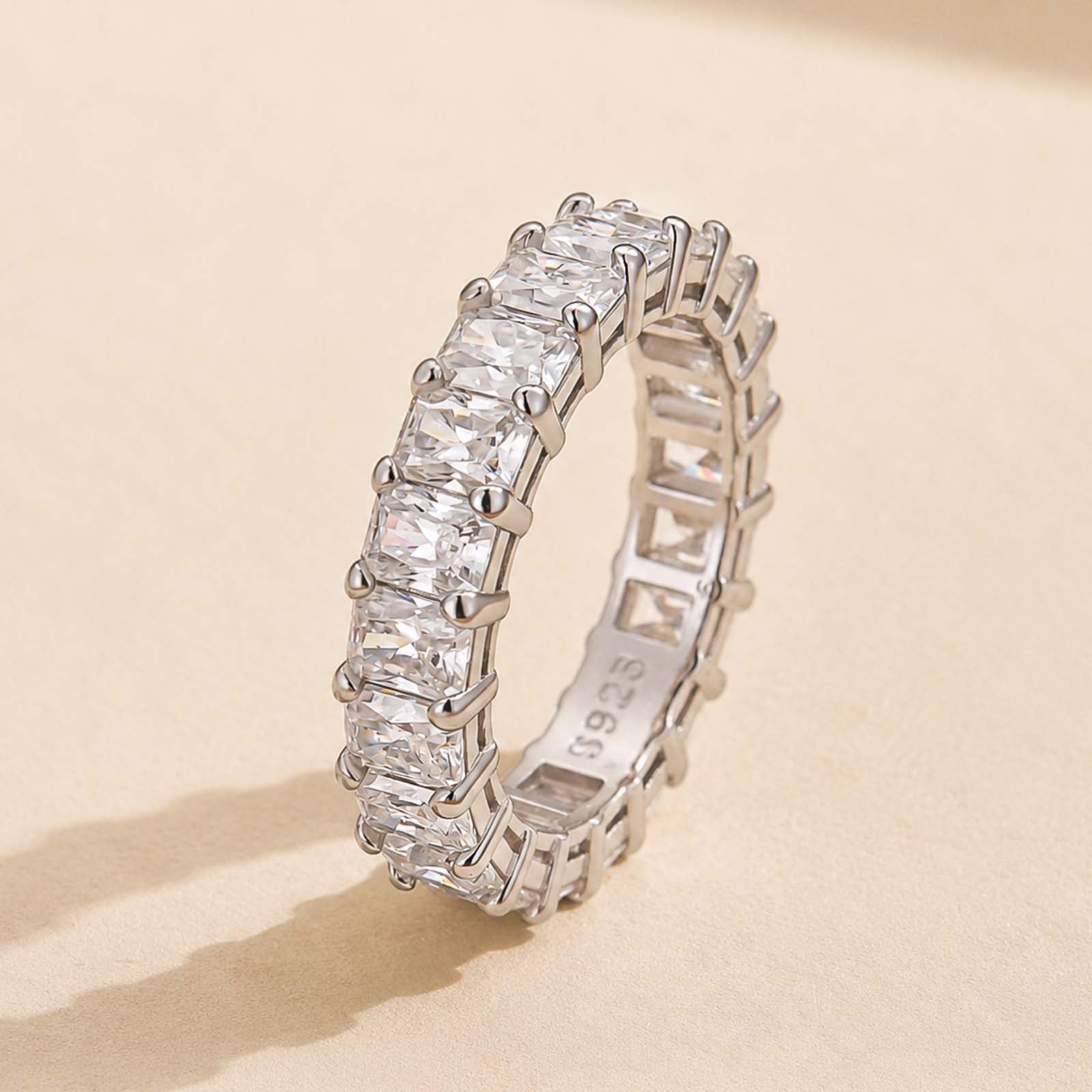 S925 Moissanite 3.5Ct Radiant Cut Full Channel Eternity Wedding Band Stackable Bridal Ring
