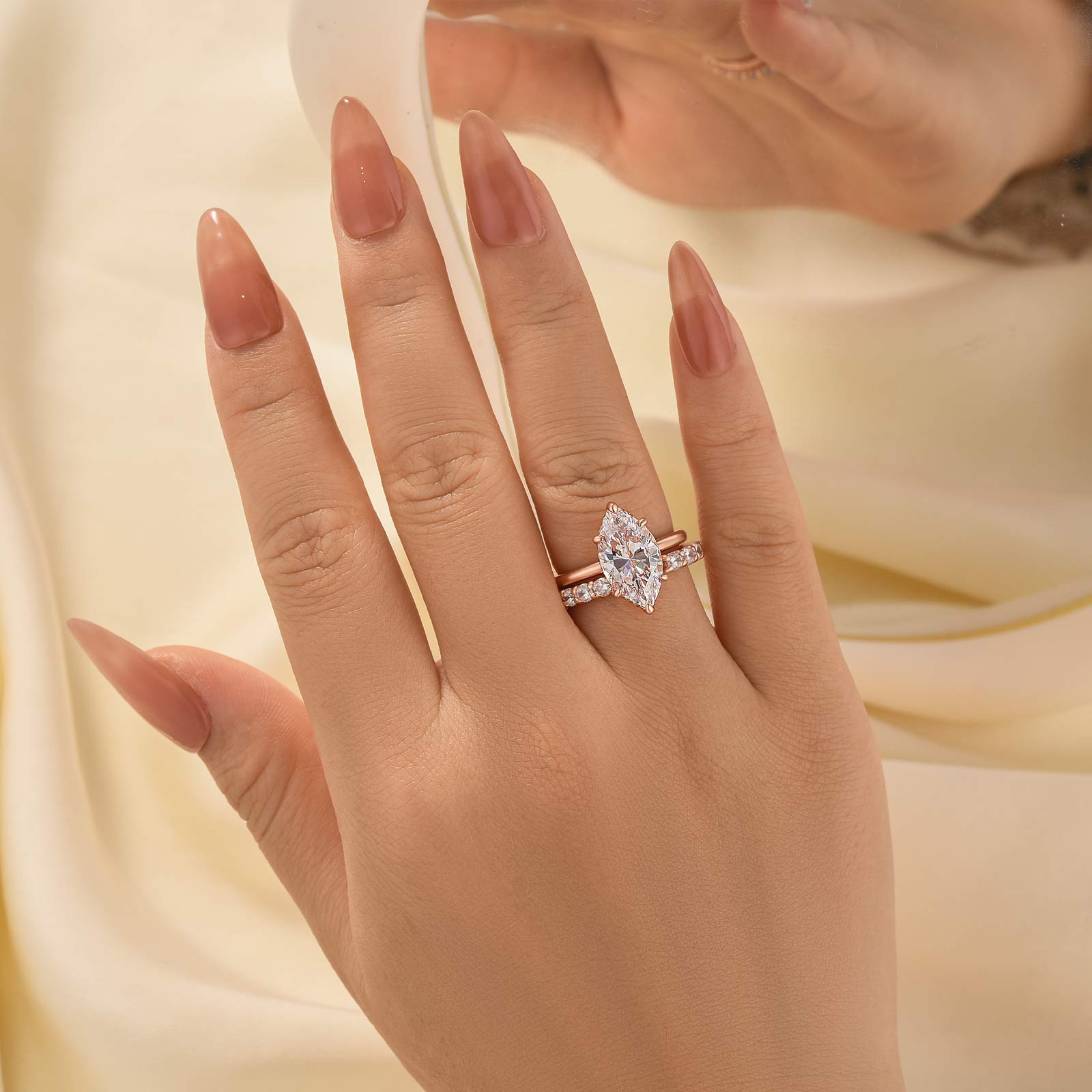 4.0 Carat Marquise Cut Engagement Ring With Classic Open Wedding Band