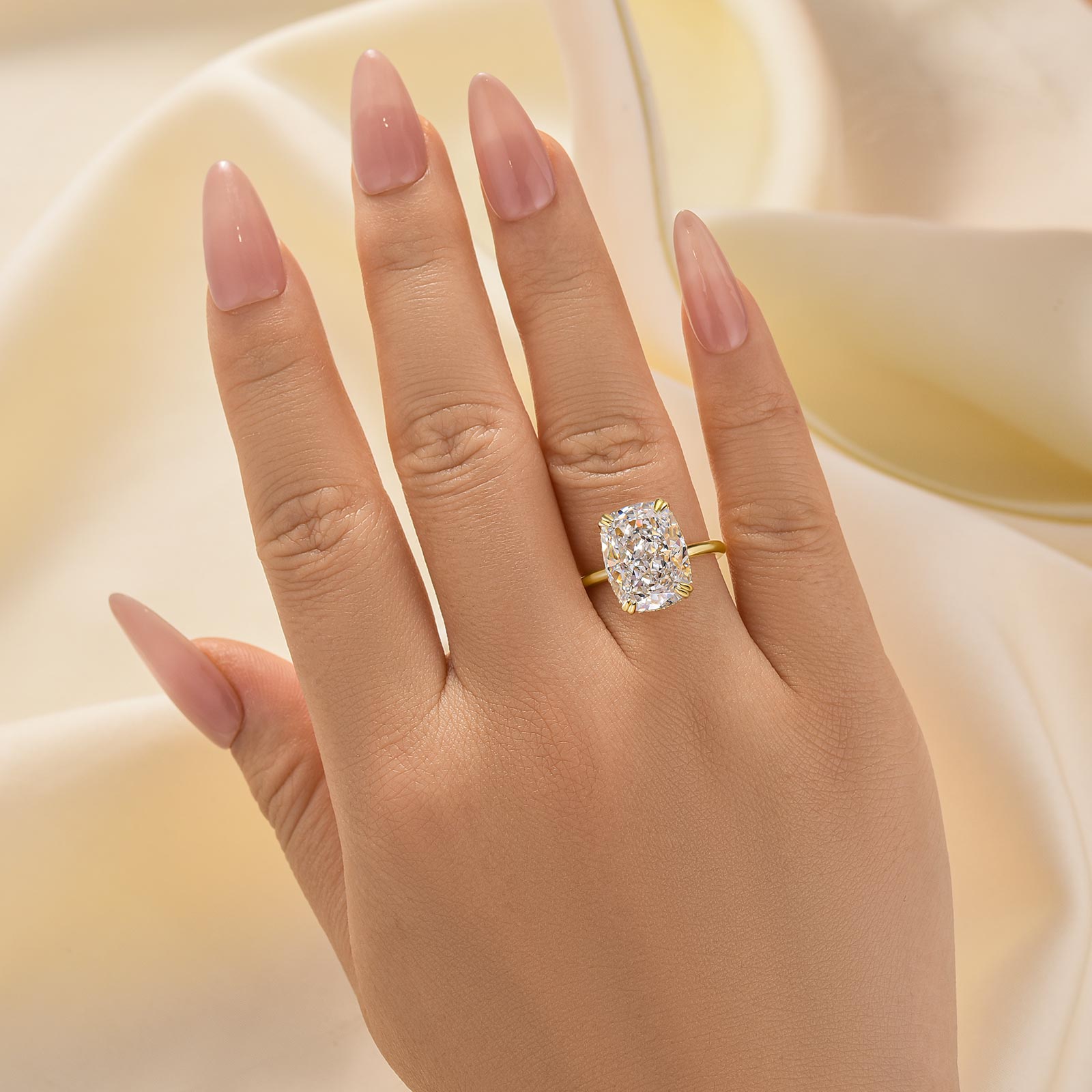 Louily Gorgeous 8.0 Carat Yellow Gold Cushion Cut Engagement Ring for Women In Sterling Silver