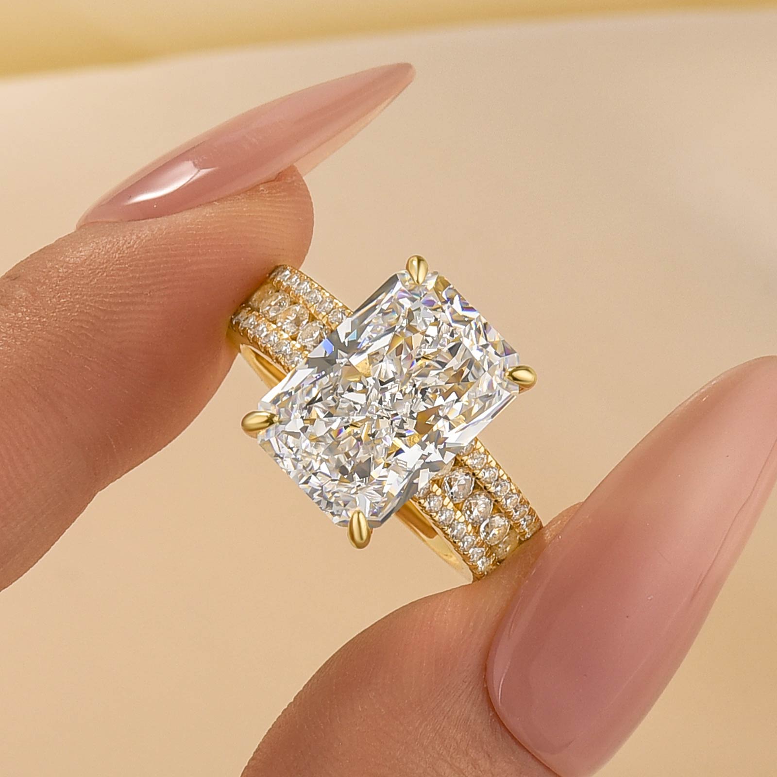 6.5Ct Radiant Cut Three-Row Luxe Engagement Ring Travel Ring For Her