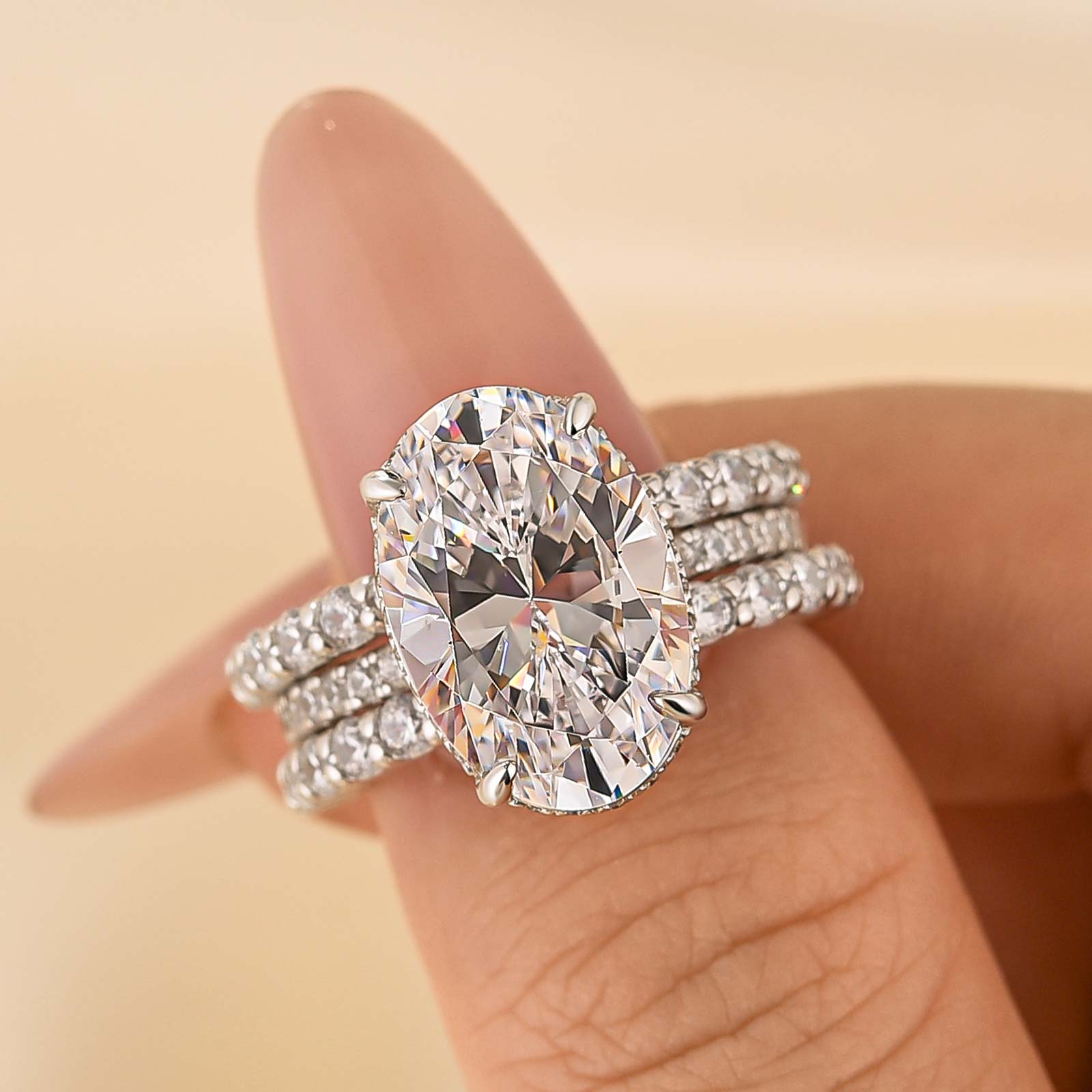 3PC 4.0Ct Oval Cut Wedding Ring Set With Open Wedding Band