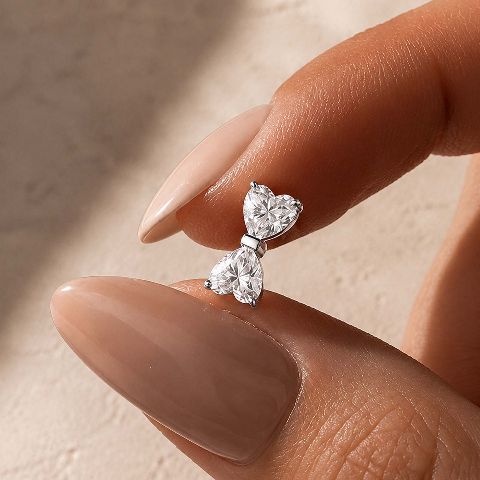 S925 Moissanite 1Ct*2 Dual Heart Cut Bow Shape Stud Earrings Romantic Earrings For Date Nights