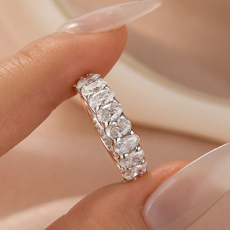 Louily Half Oval Cut Simulated Diamond Wedding Band In Sterling Silver - louilyjewelry