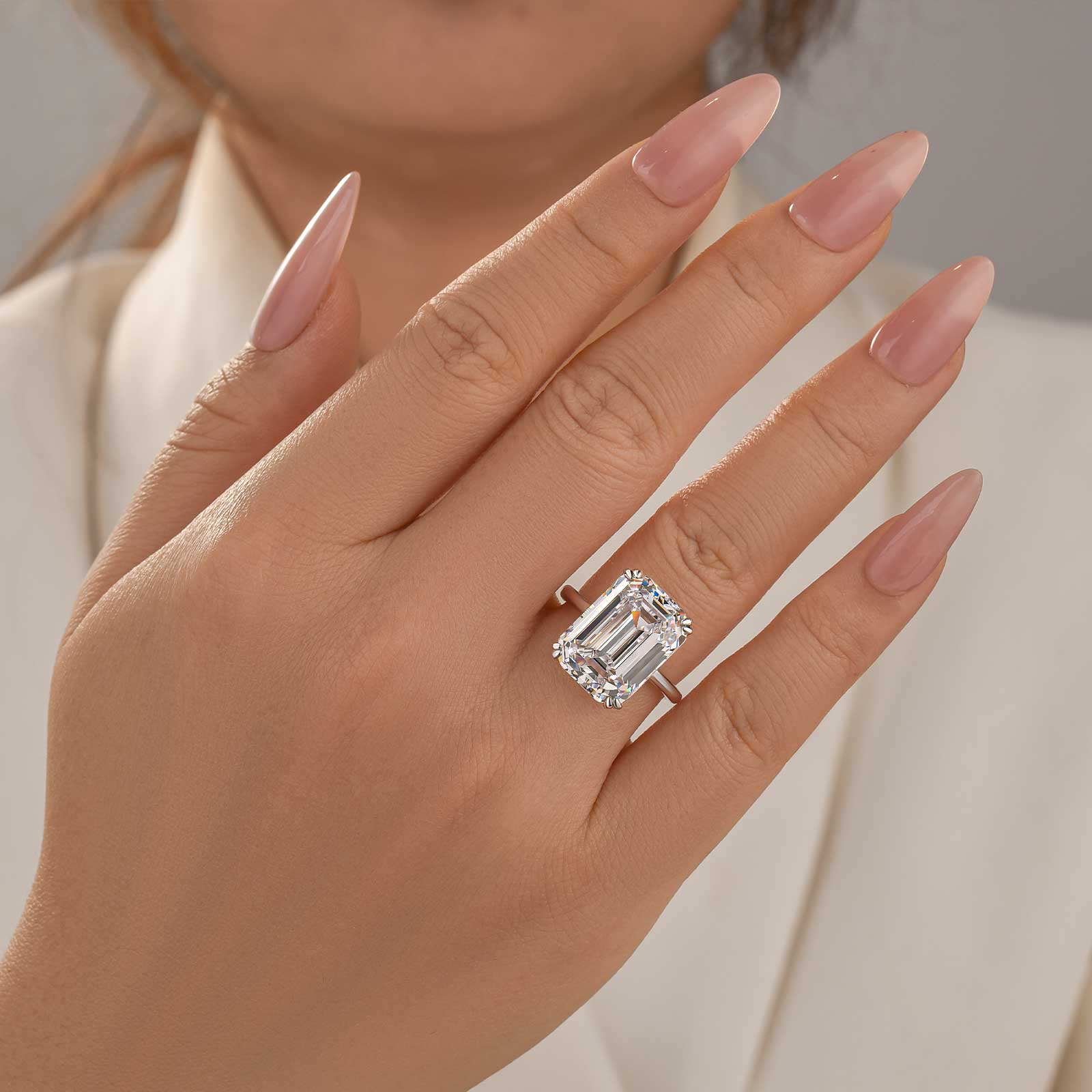 Luxurious 11.5 Carat Emerald Cut Engagement Ring In Sterling Silver