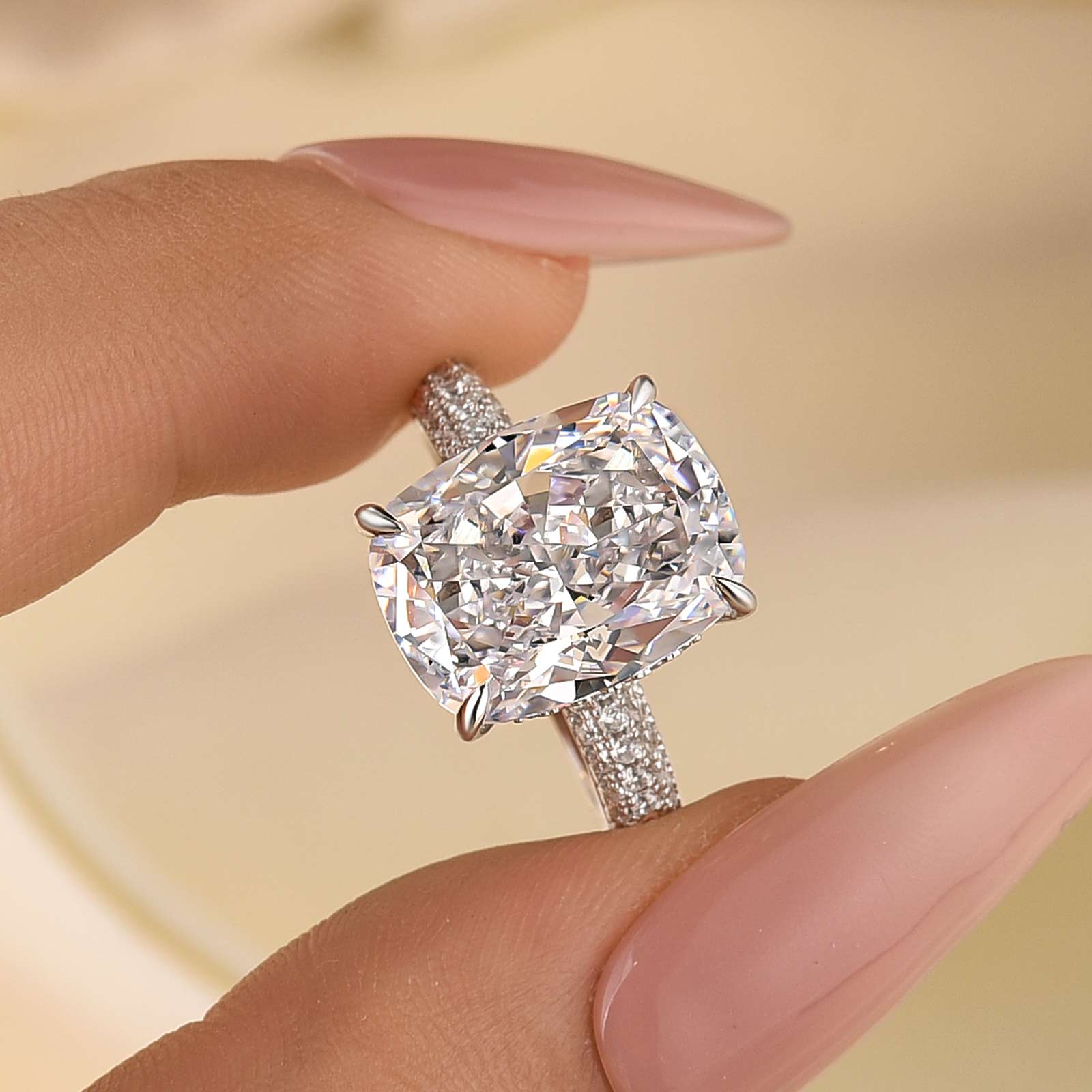 6.0Ct Radiant Cut Side Stone Engagement Ring Travel Ring In Sterling Silver