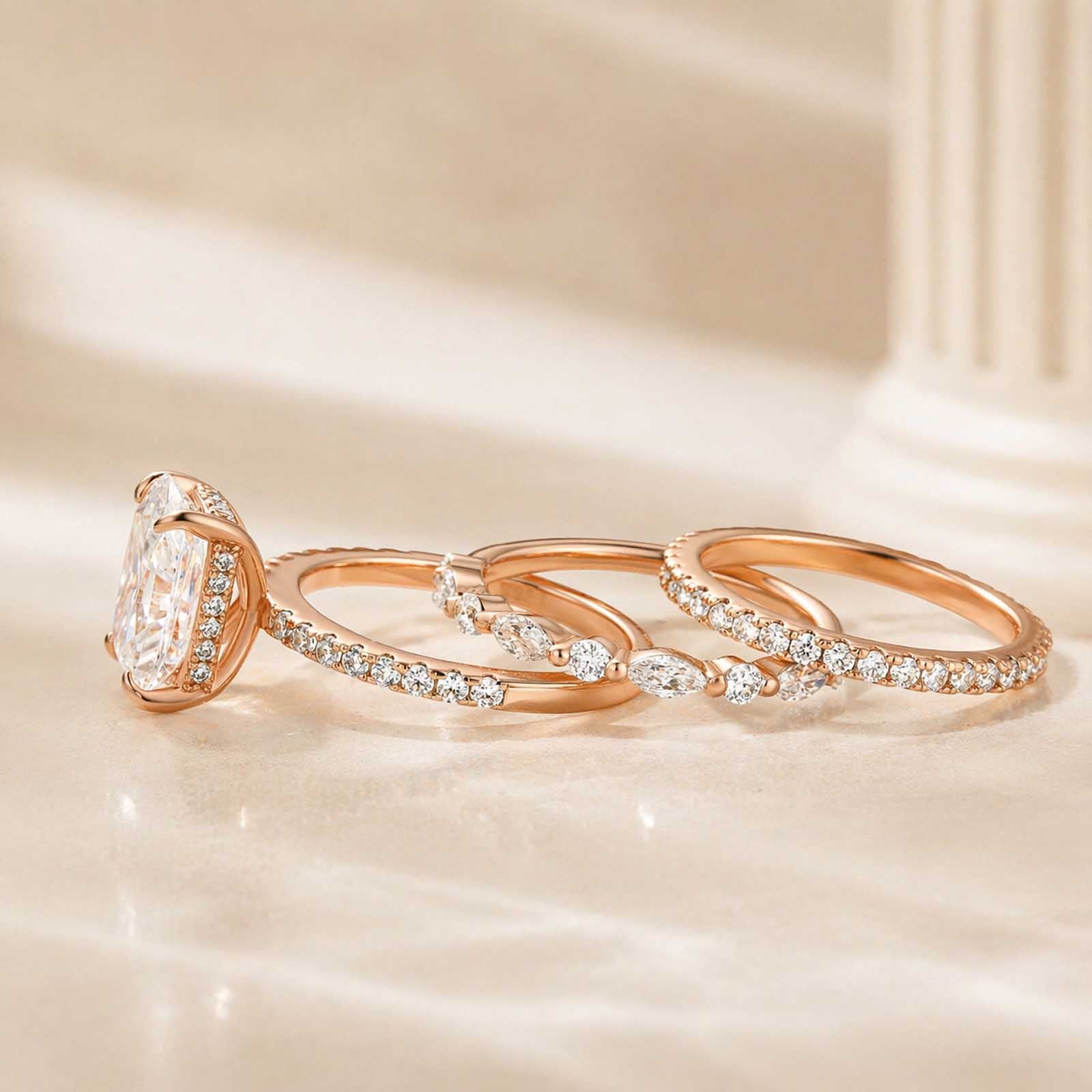 S925 3.5Ct Radiant Cut 3PC Wedding Ring Set Stackable Rings For Everyday Wear