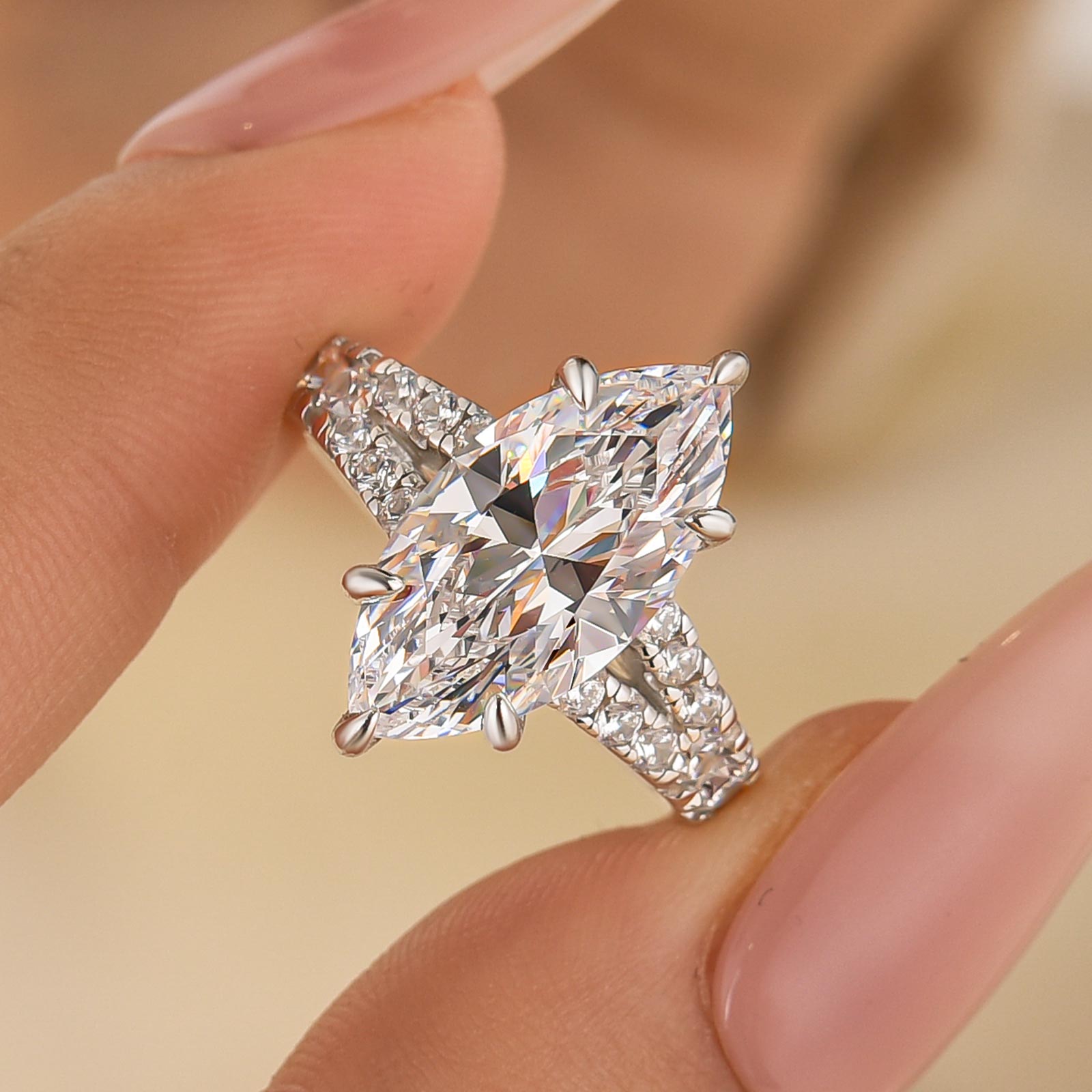 4.0Ct Marquise Cut Side Stone Engagement Ring Travel Ring In Sterling Silver