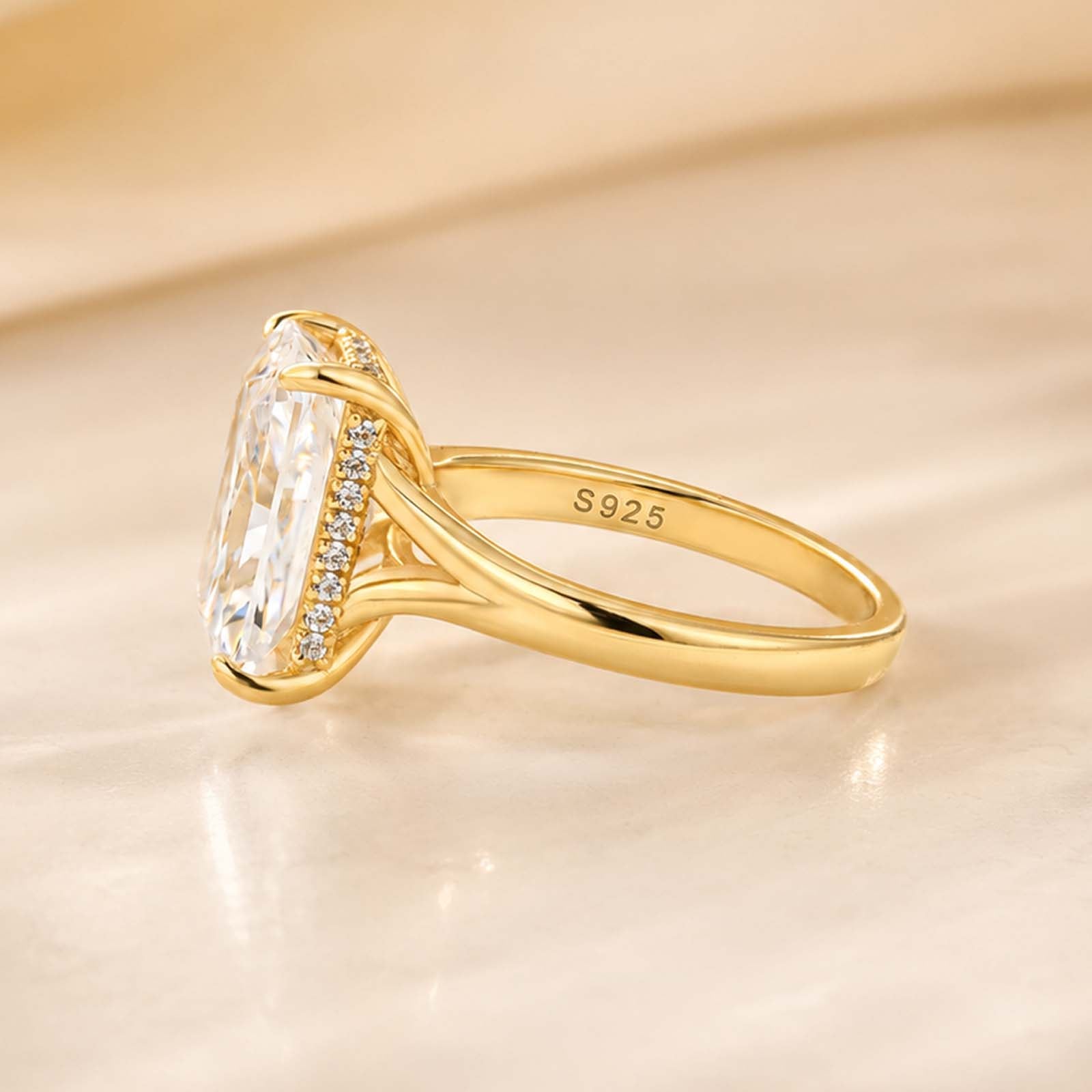 S925 5.0Ct Radiant Cut Hidden HaloSplit Shank Engagement Ring in Sterling Silver For Women