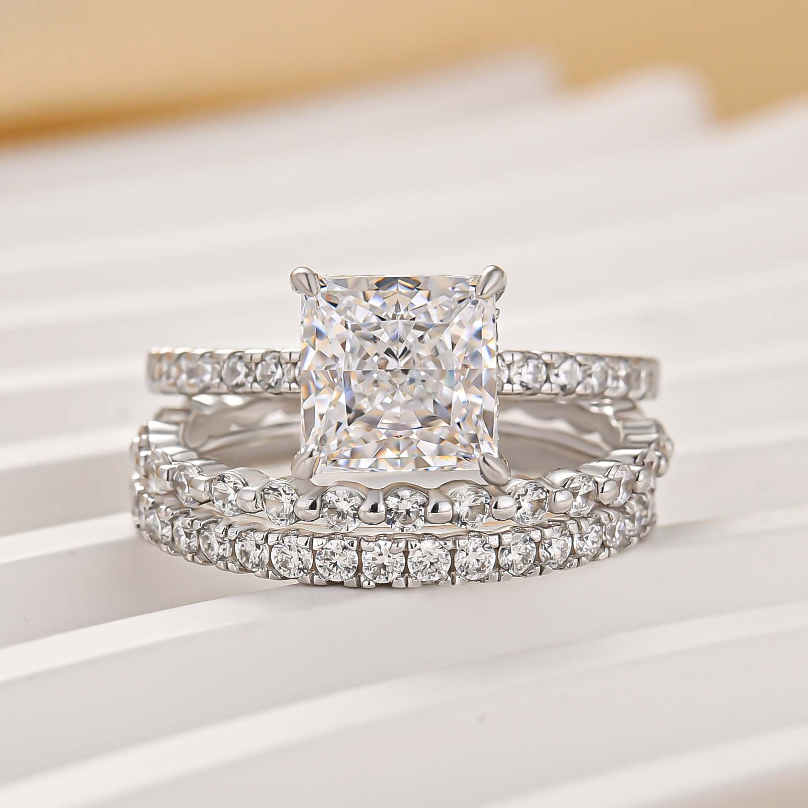 3PC 2.0Ct Princess Cut Engagement Ring With Classic Wedding Band Wedding Ring Set For Women - louilyjewelry