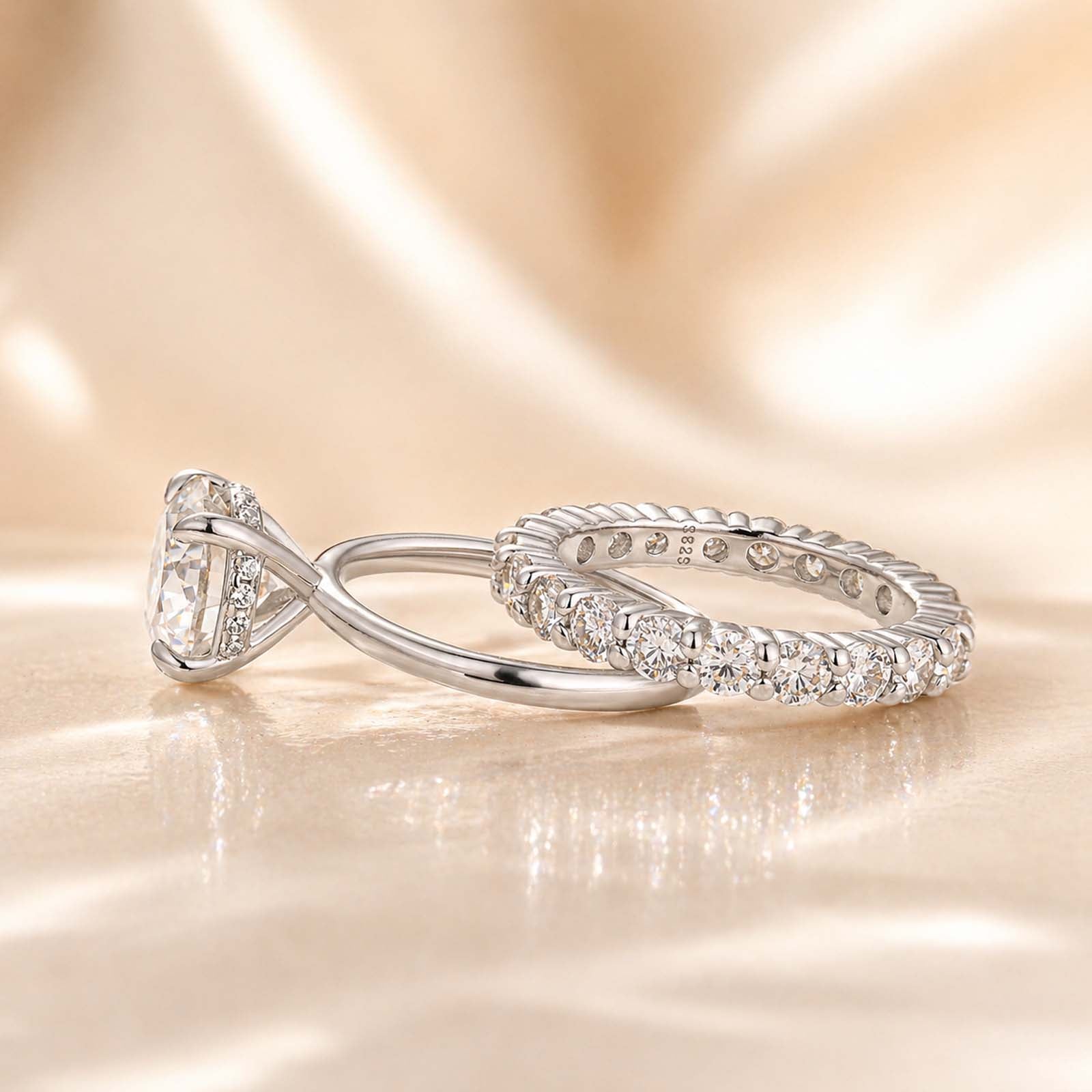 S925 3.0CT Moissanite Round Cut 2PC Engagement Ring Set Stackable Ring Set For Women