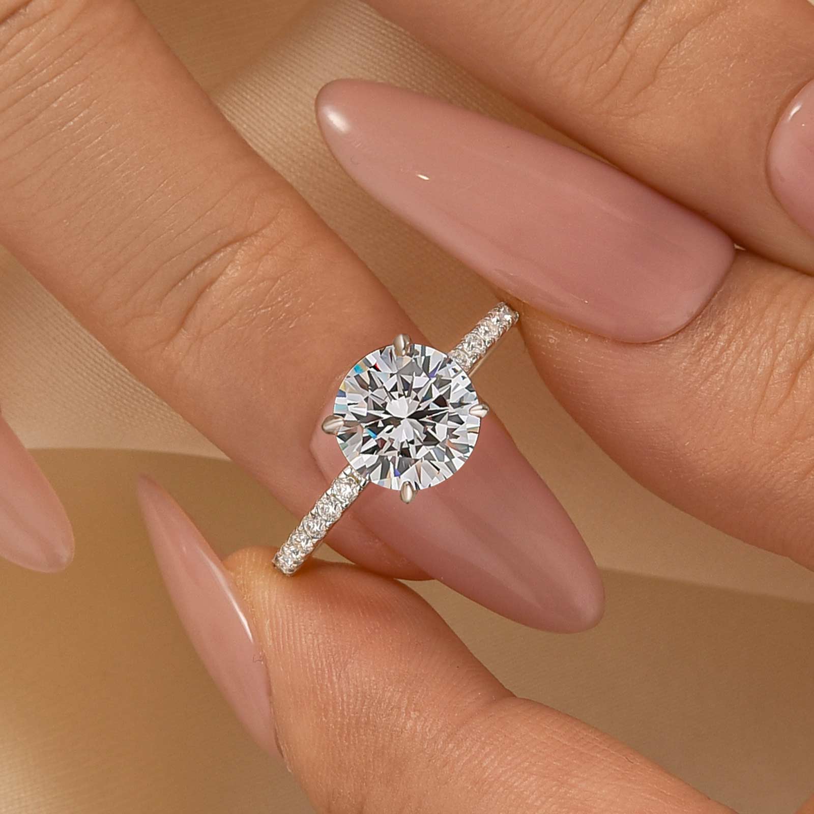 Louily Classic Round Cut Engagement Ring In Sterling Silver