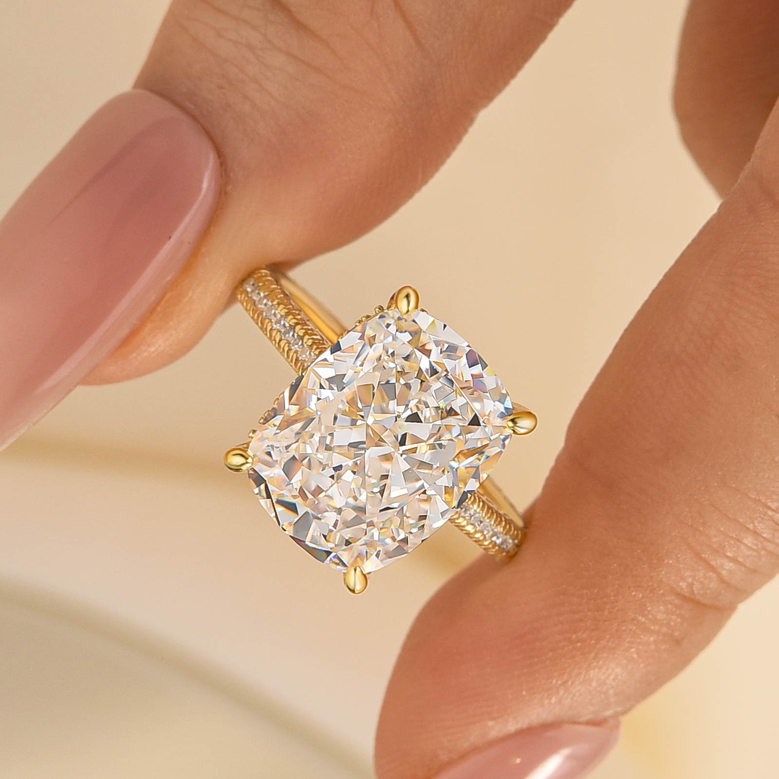 Louily Stunning 8.0 Carat Yellow Gold Cushion Cut Engagement Ring In Sterling Silver